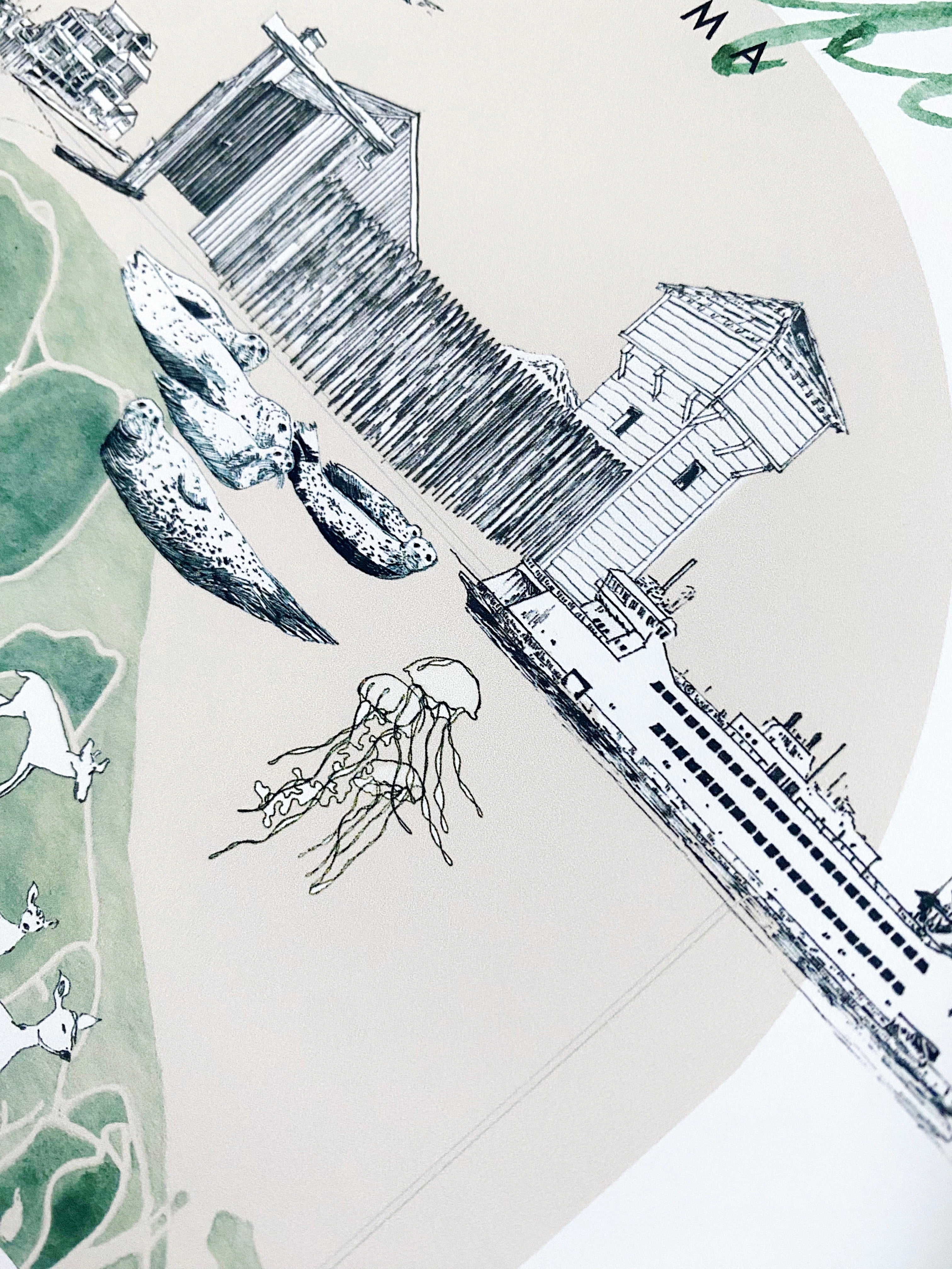 new POINT DEFIANCE TACOMA Neighborhood "Charms" Watercolor Map: PRINT
