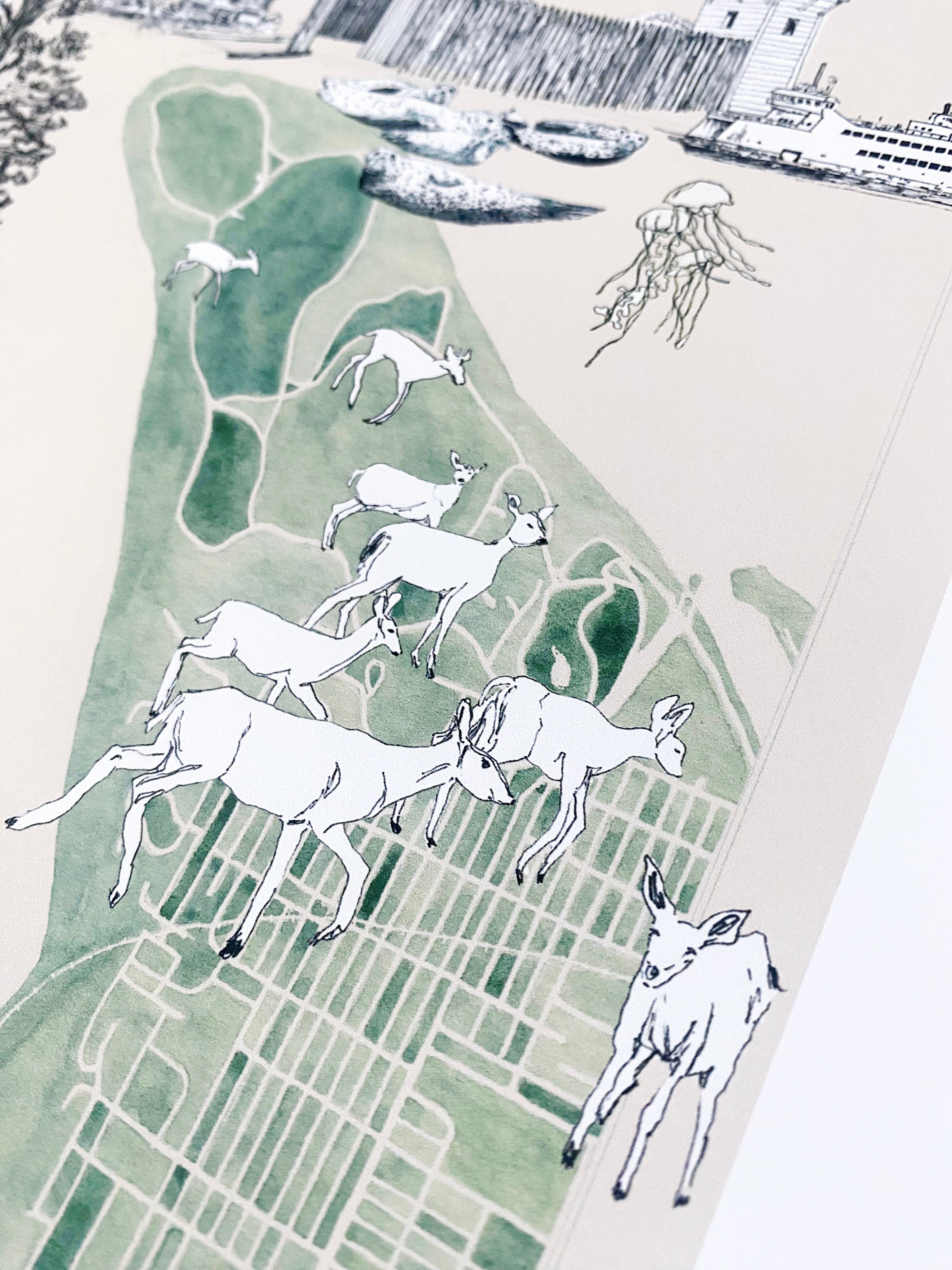 new POINT DEFIANCE TACOMA Neighborhood "Charms" Watercolor Map: PRINT