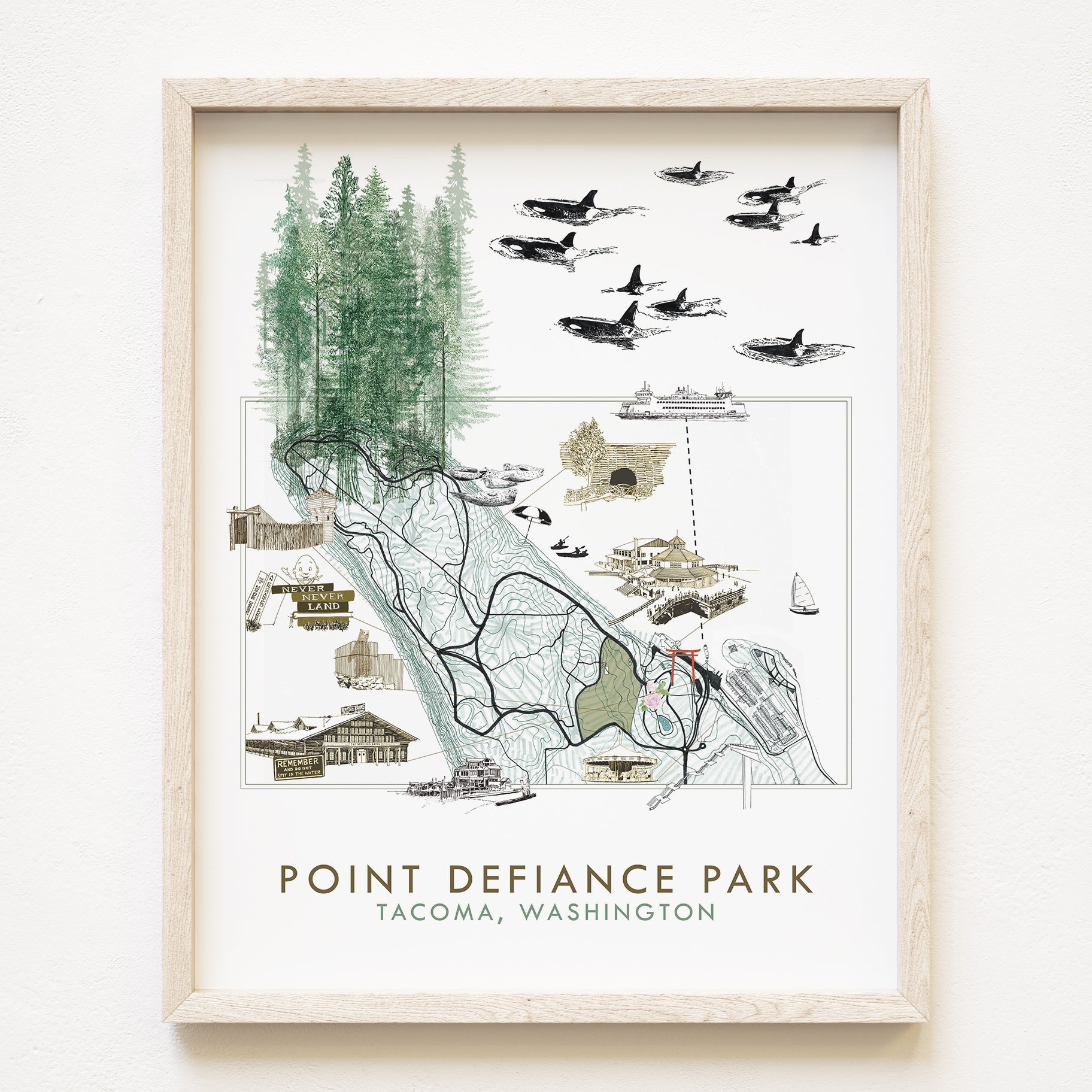 POINT DEFIANCE Park Art Map TACOMA Washington: Vertical PRINT