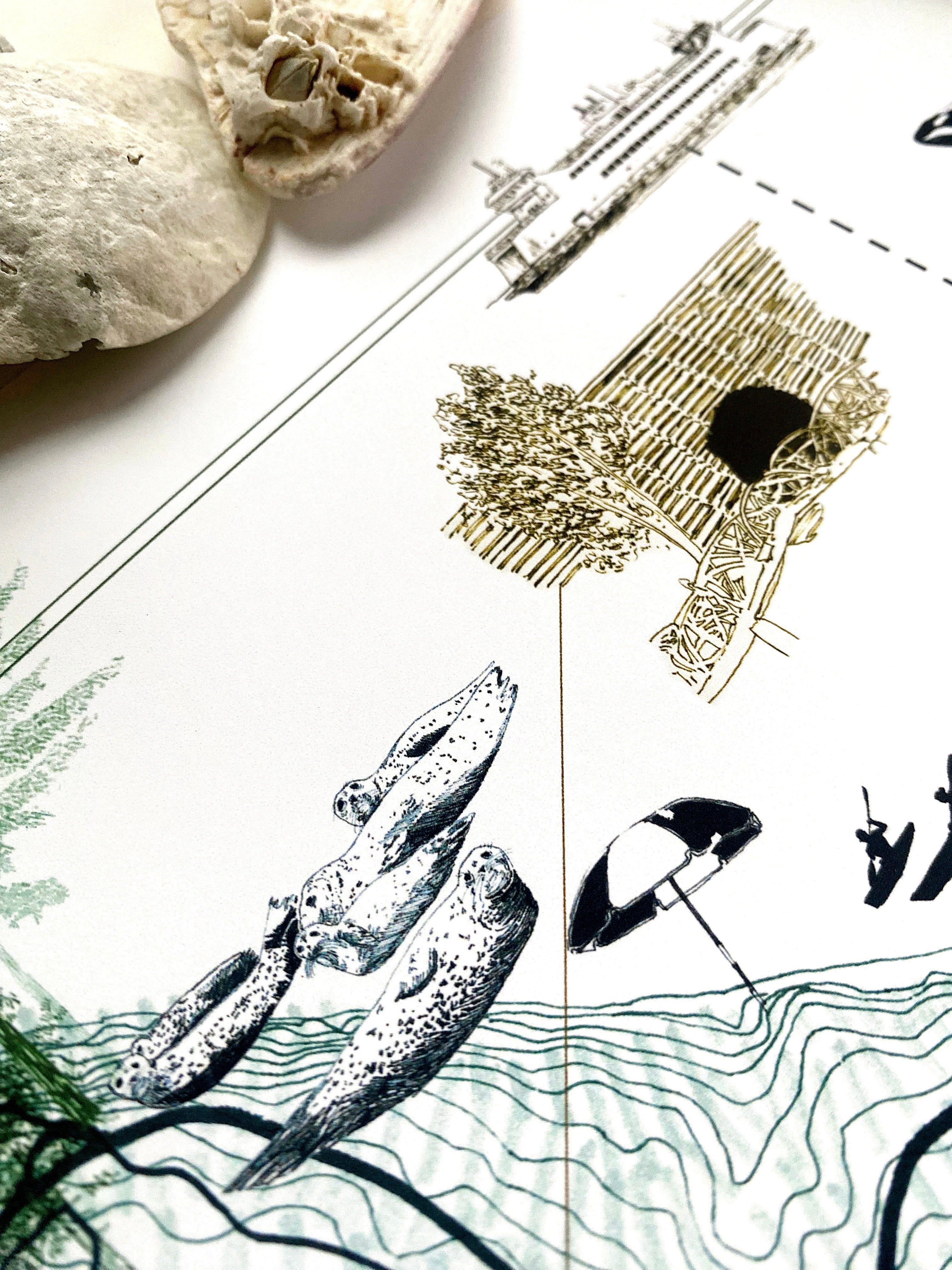 POINT DEFIANCE Park Art Map TACOMA Washington: Horizontal PRINT