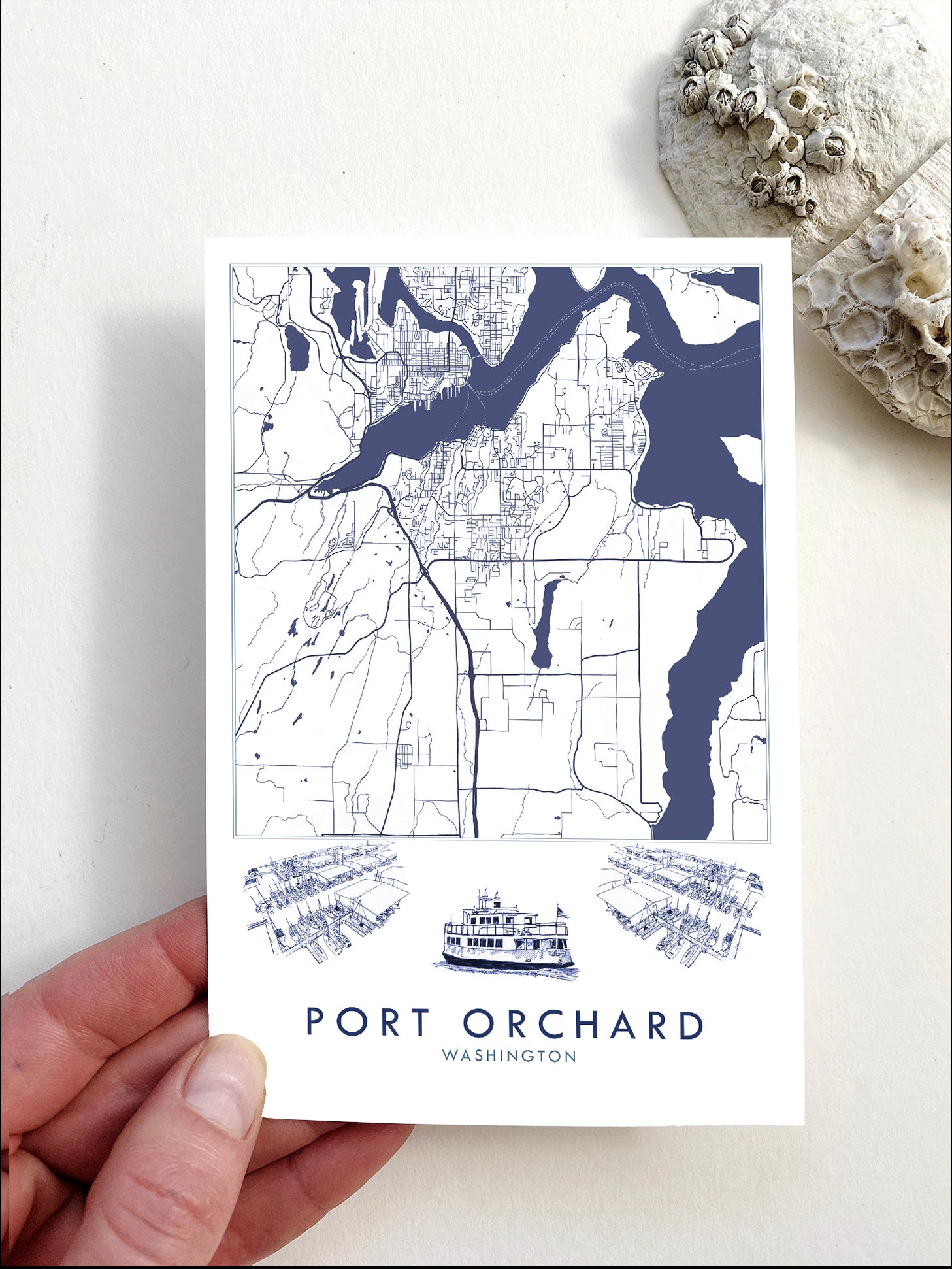 PORT ORCHARD Washington "Blueprint" Map Postcard