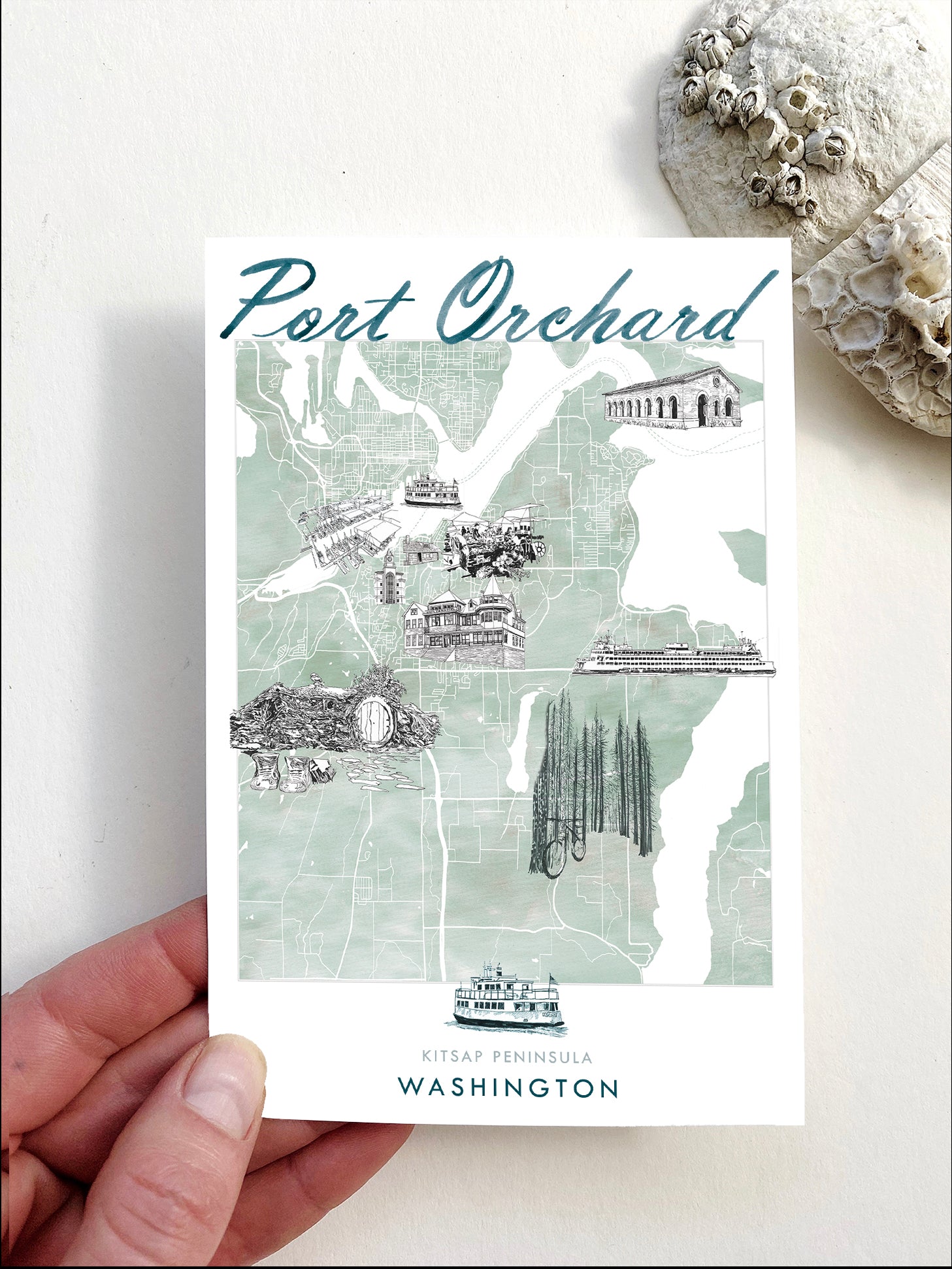 PORT ORCHARD Washington "Charms" Icons Map Postcard