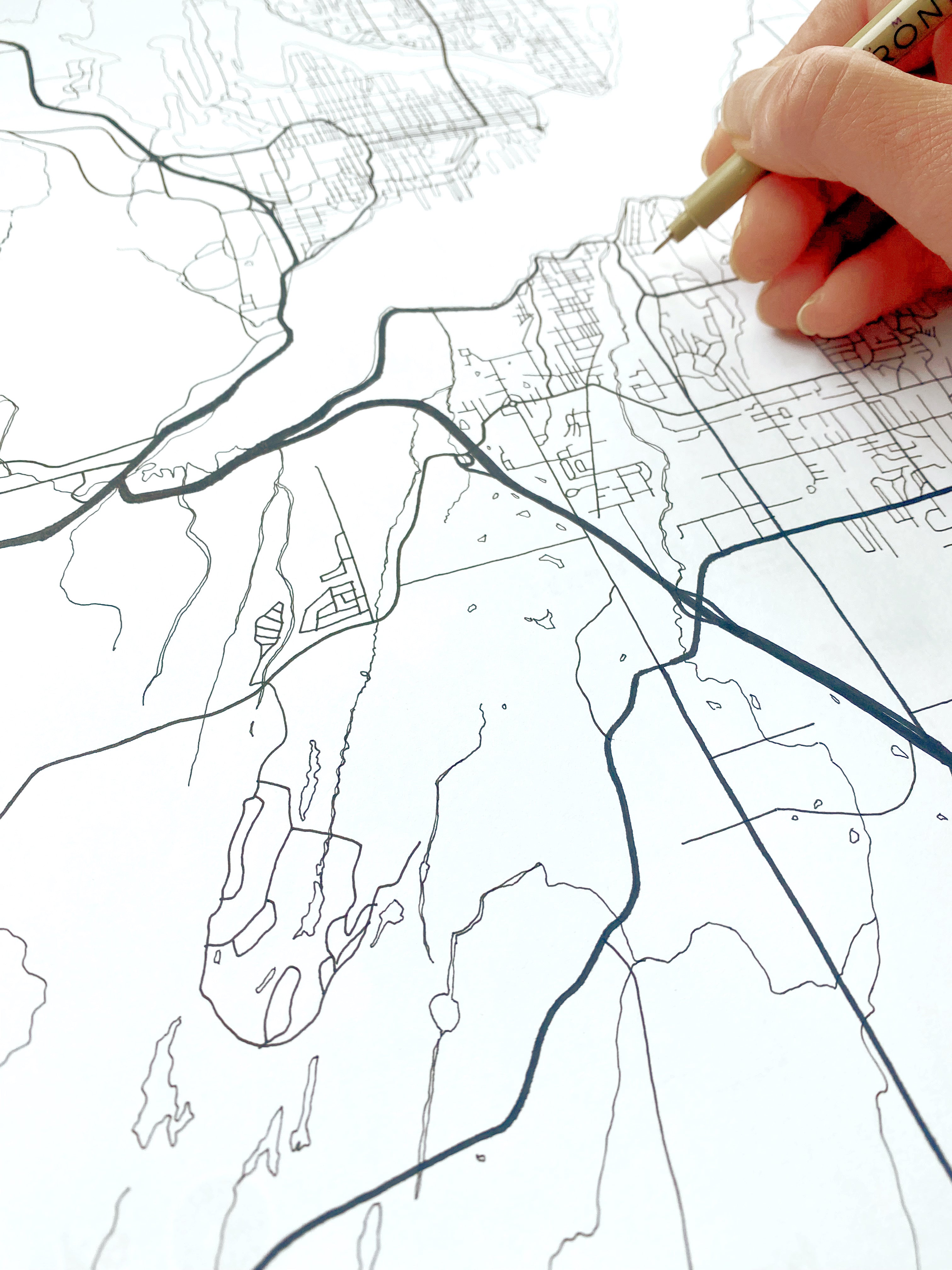 Custom YOUR CITY: Black and White "City Lines" Map: PRINT: Wholesale Only