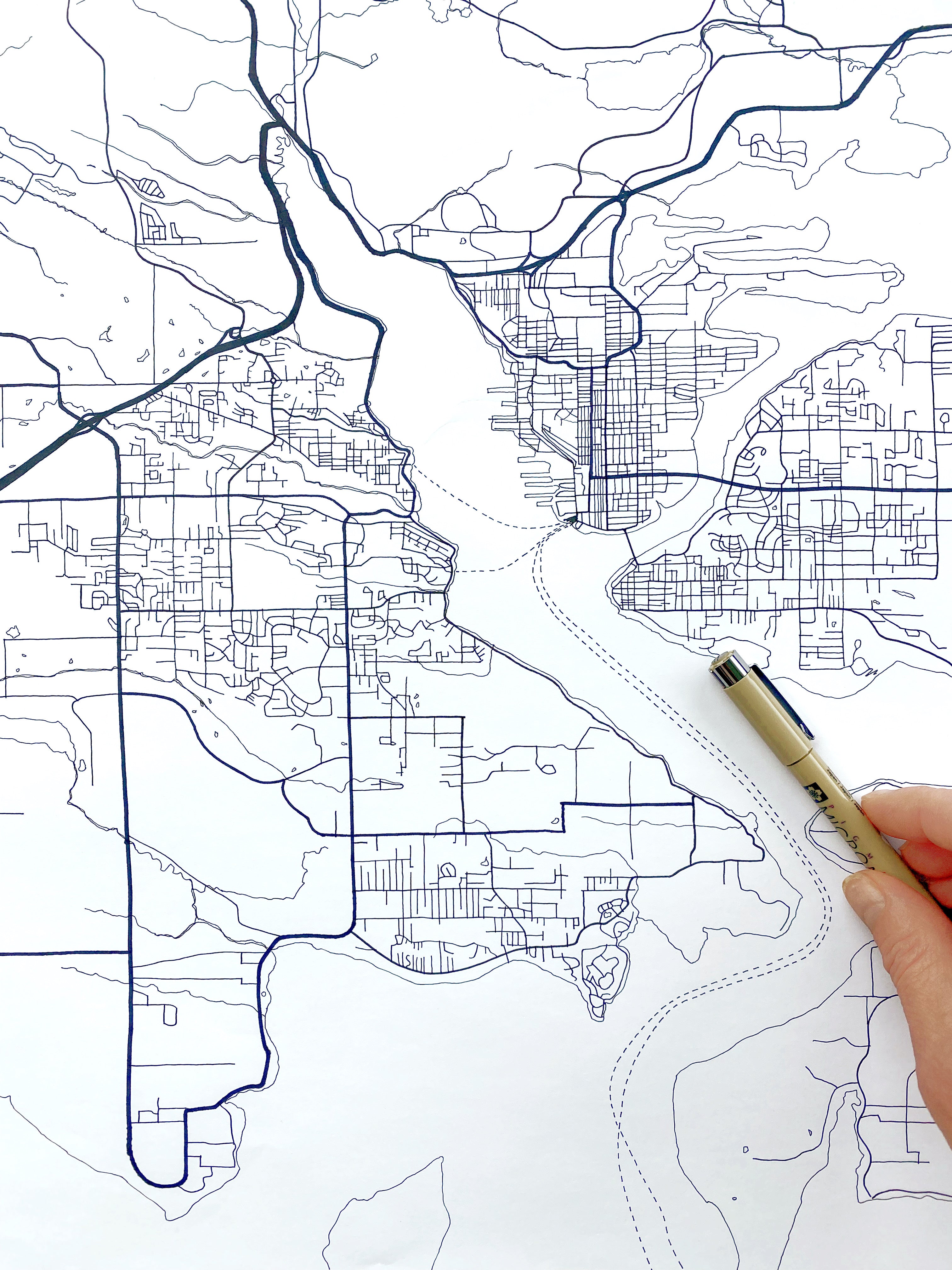 Custom YOUR CITY: Black and White "City Lines" Map: PRINT: Wholesale Only