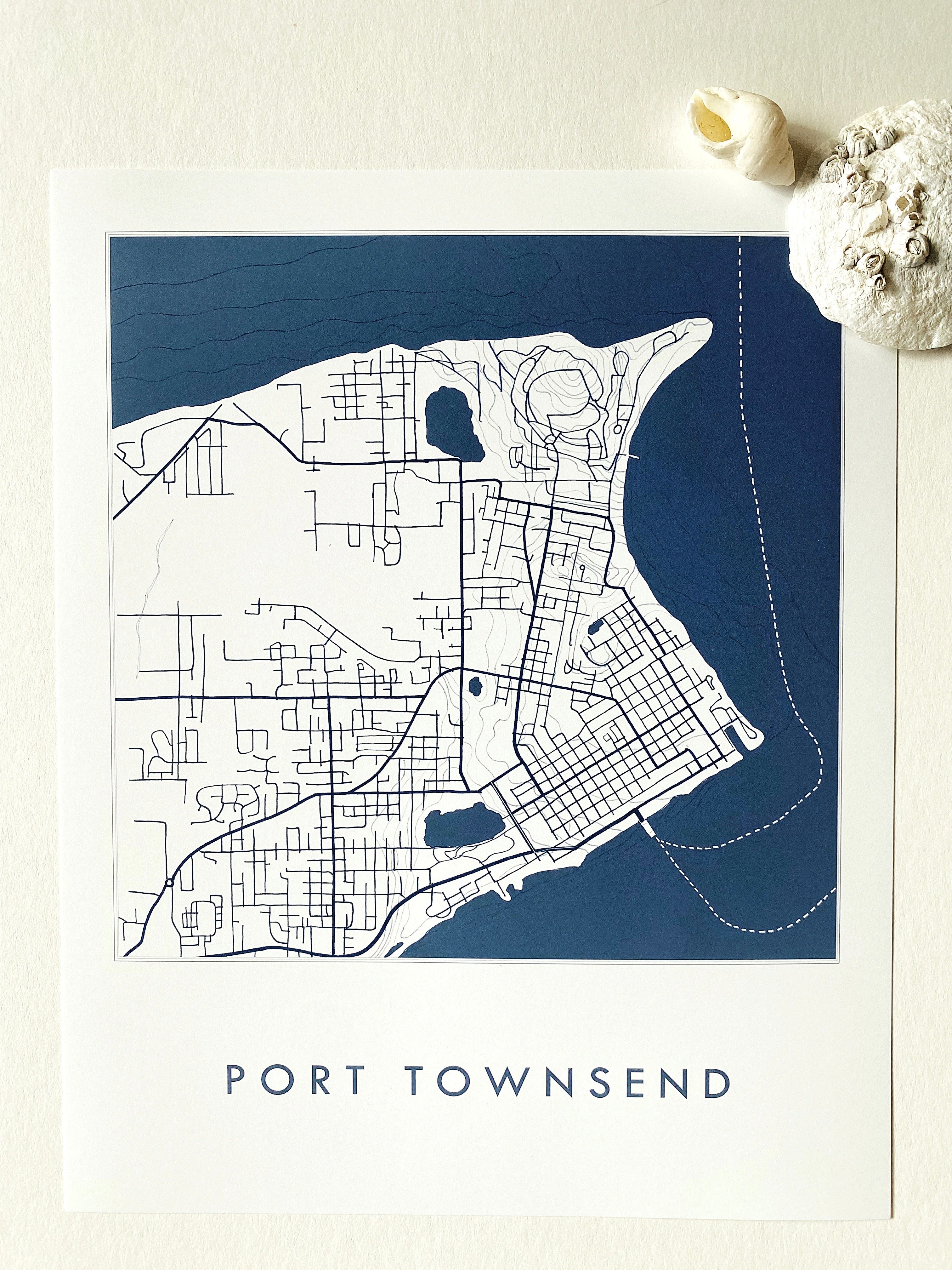 PORT TOWNSEND Washington Hand Drawn "Blueprint" Map: PRINT
