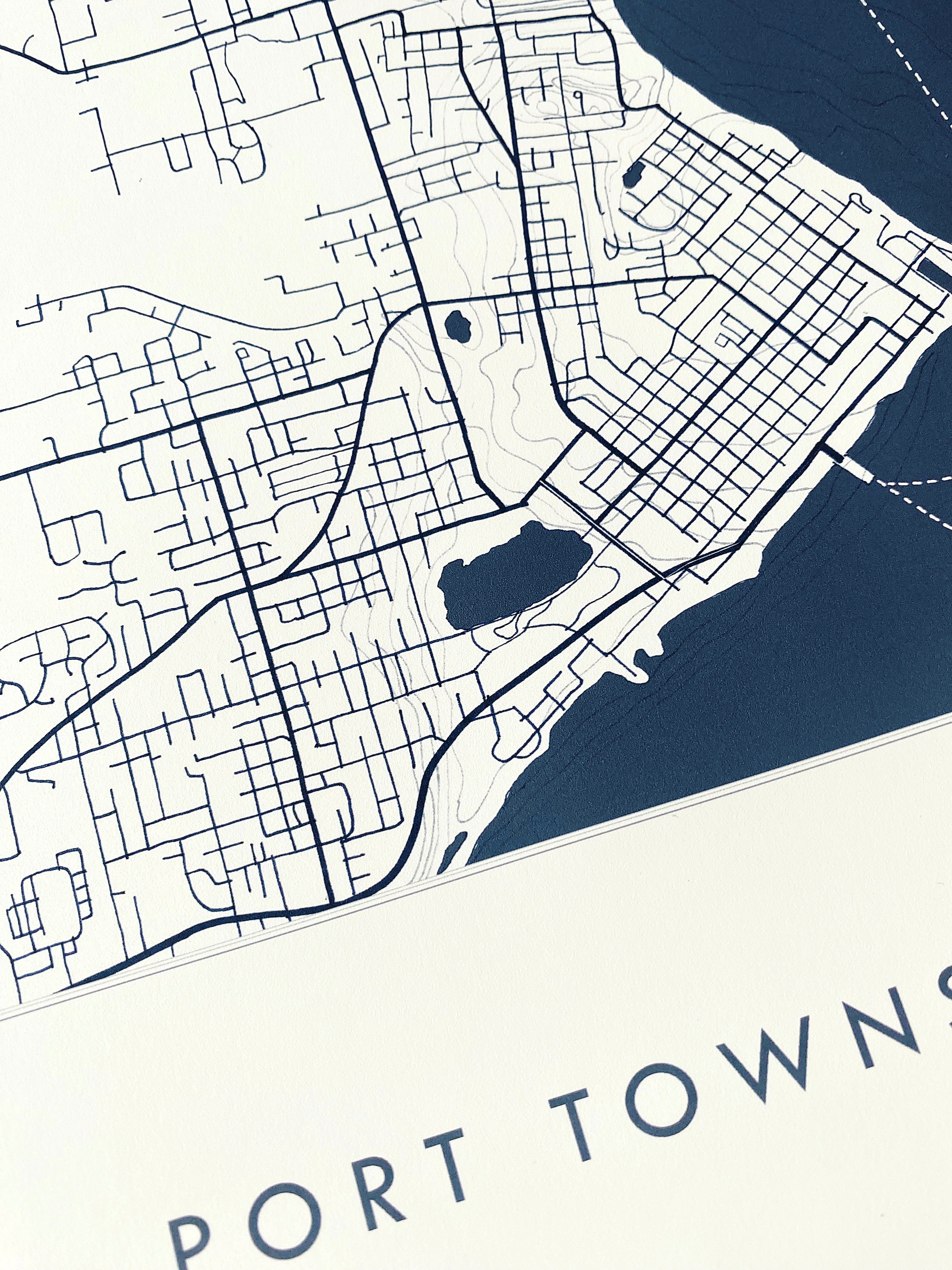 PORT TOWNSEND Washington Hand Drawn "Blueprint" Map: PRINT