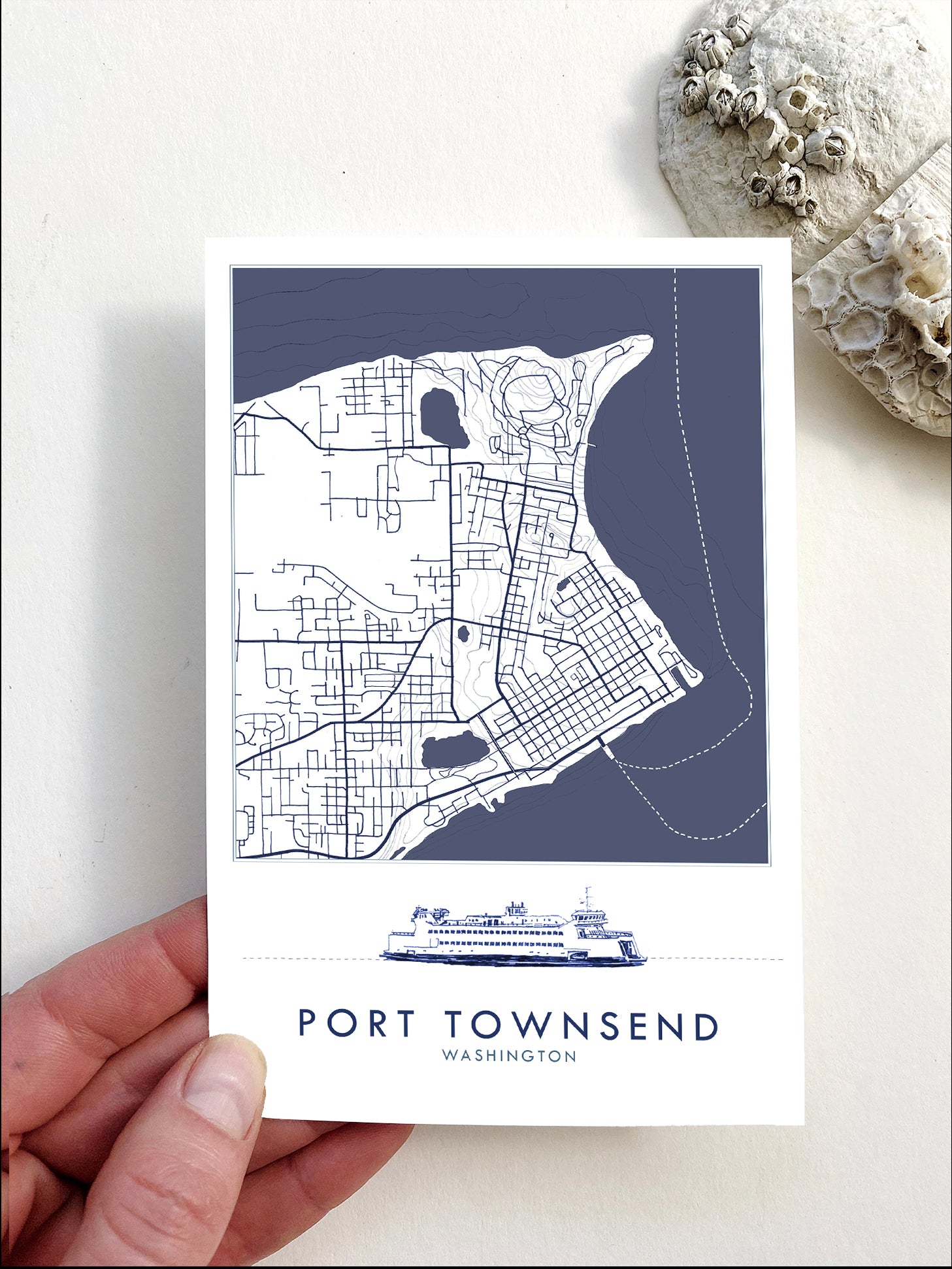 PORT TOWNSEND Washington "Blueprint" Map Postcard