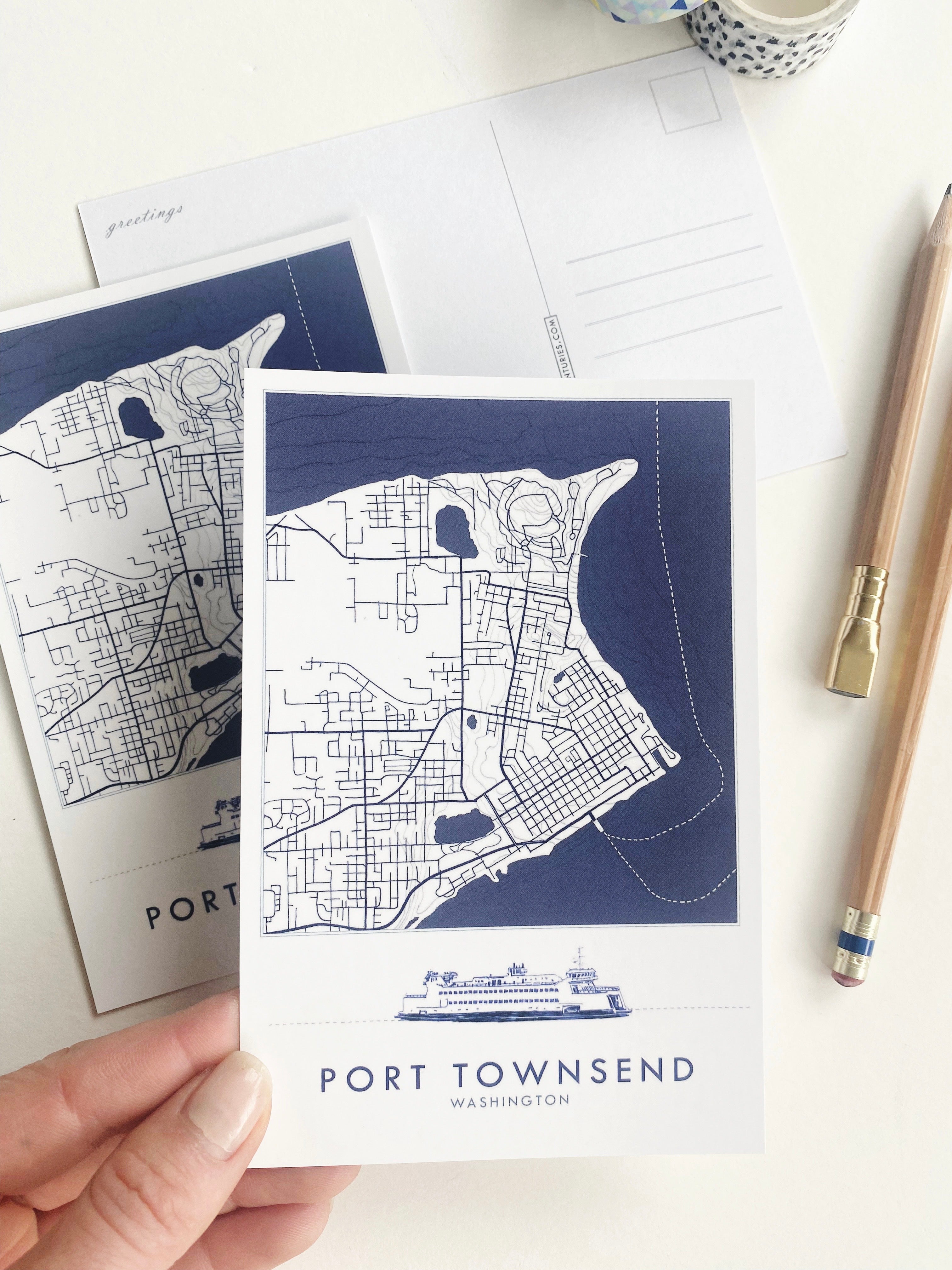 PORT TOWNSEND Washington "Blueprint" Map Postcard