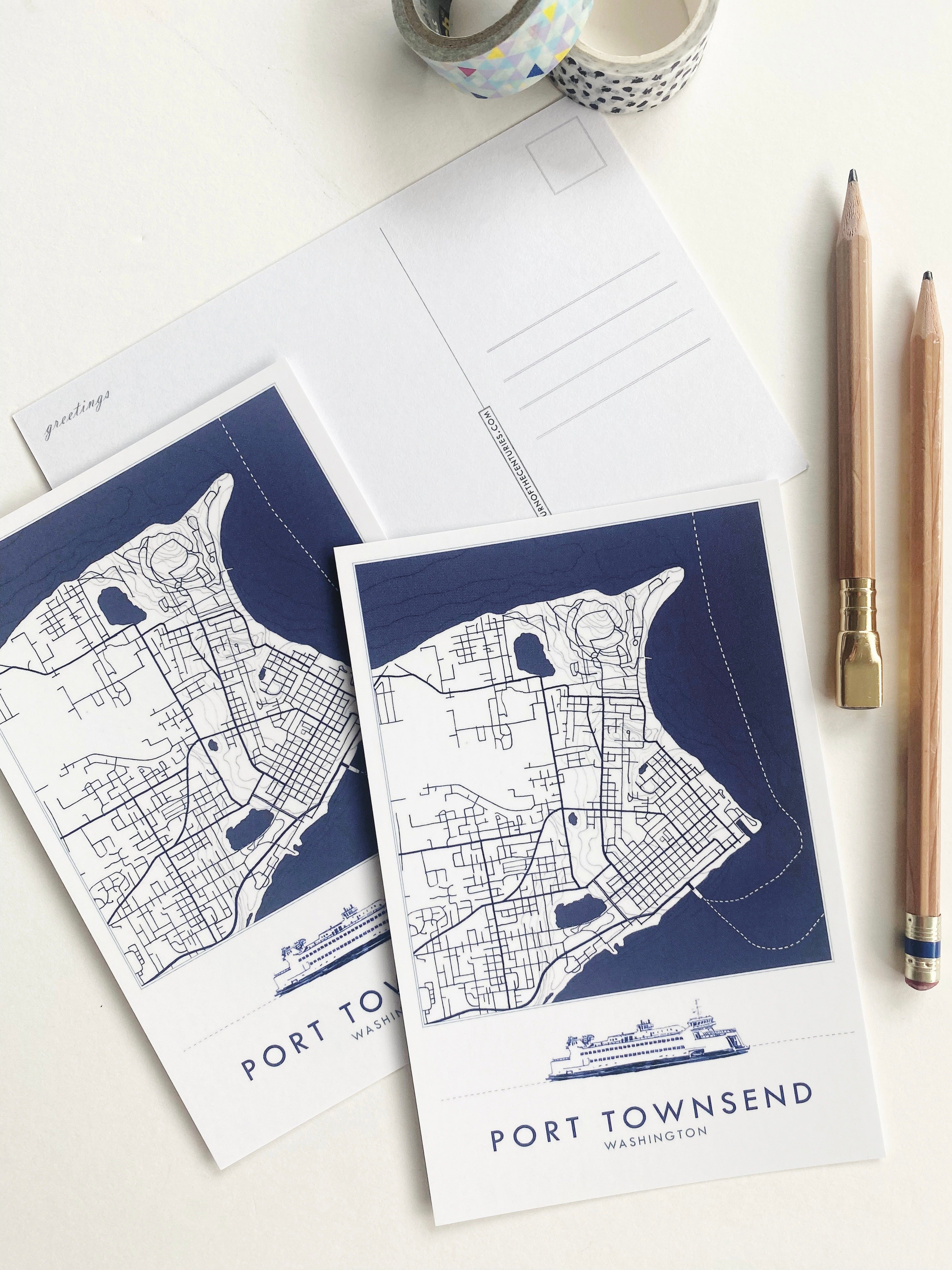 PORT TOWNSEND Washington "Blueprint" Map Postcard