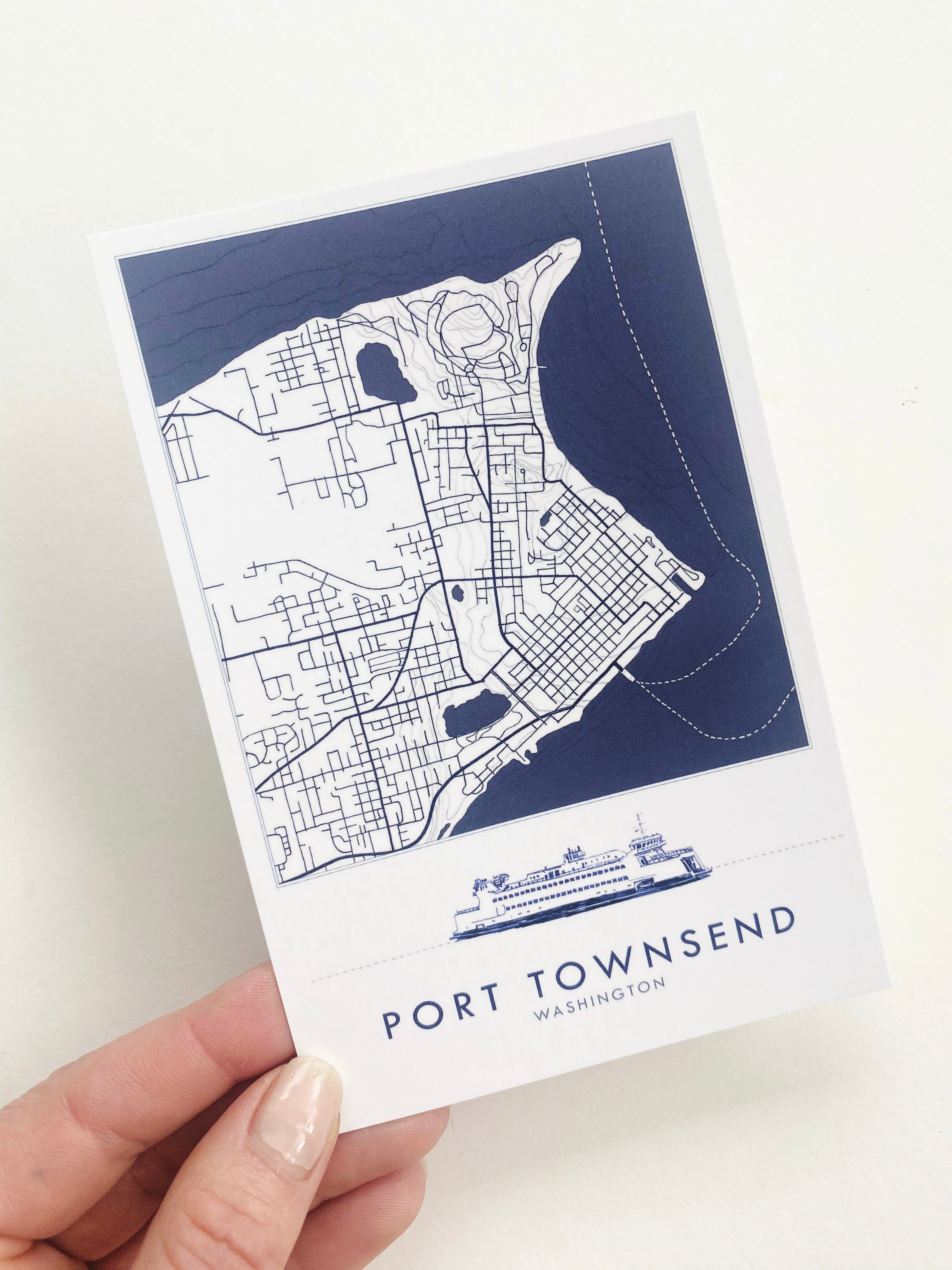 PORT TOWNSEND Washington "Blueprint" Map Postcard
