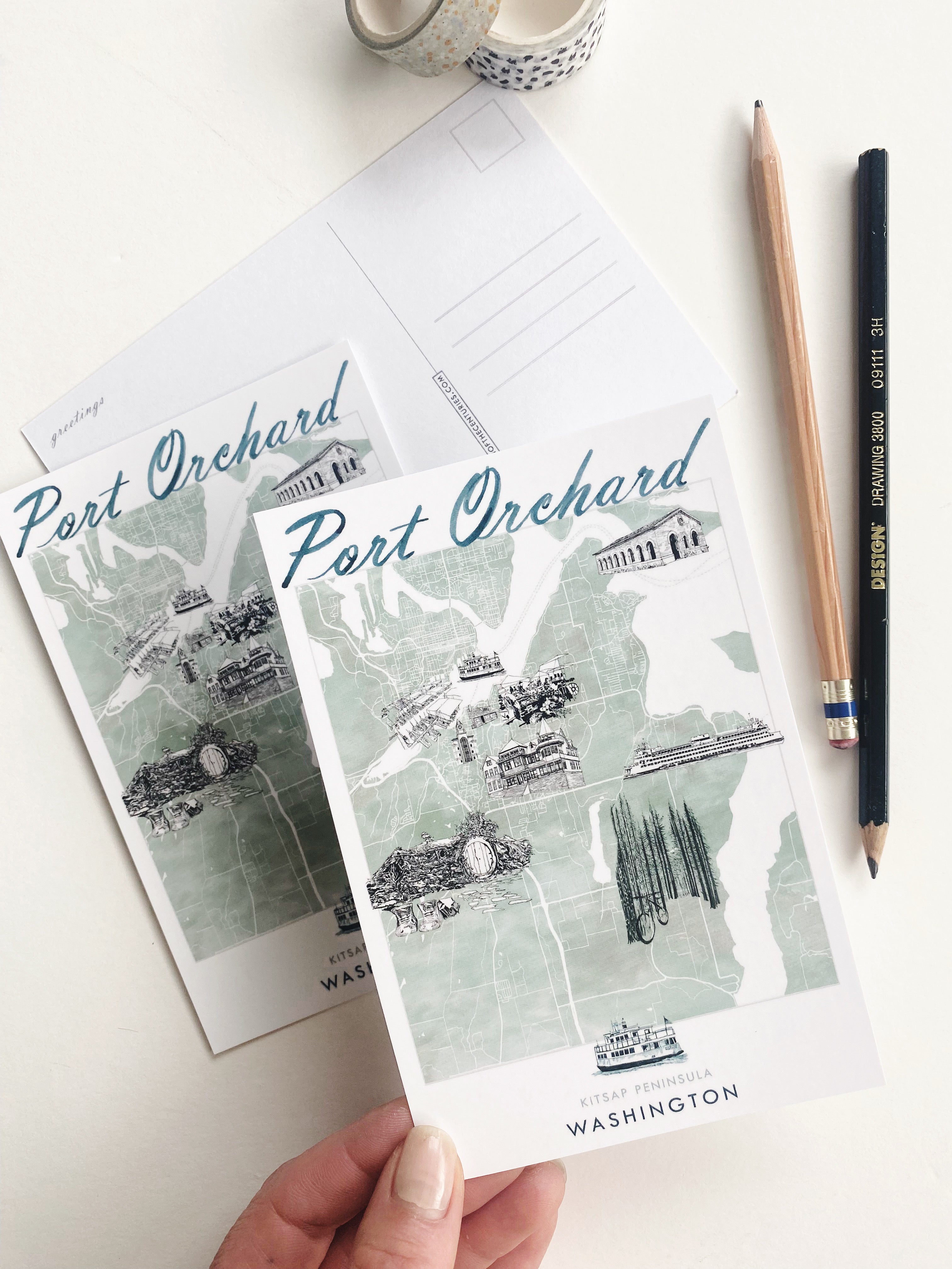 PORT ORCHARD Washington "Charms" Icons Map Postcard