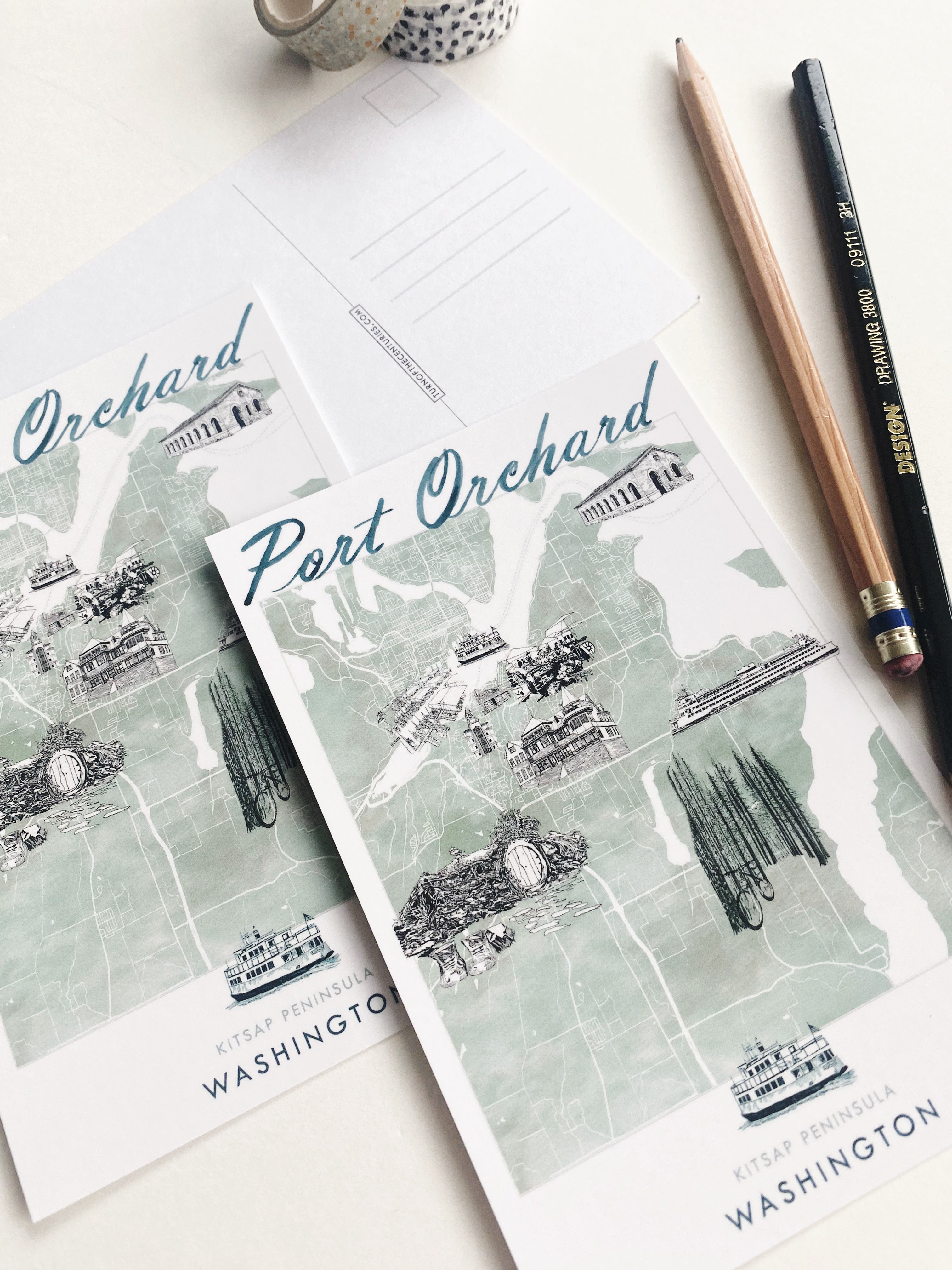 PORT ORCHARD Washington "Charms" Icons Map Postcard