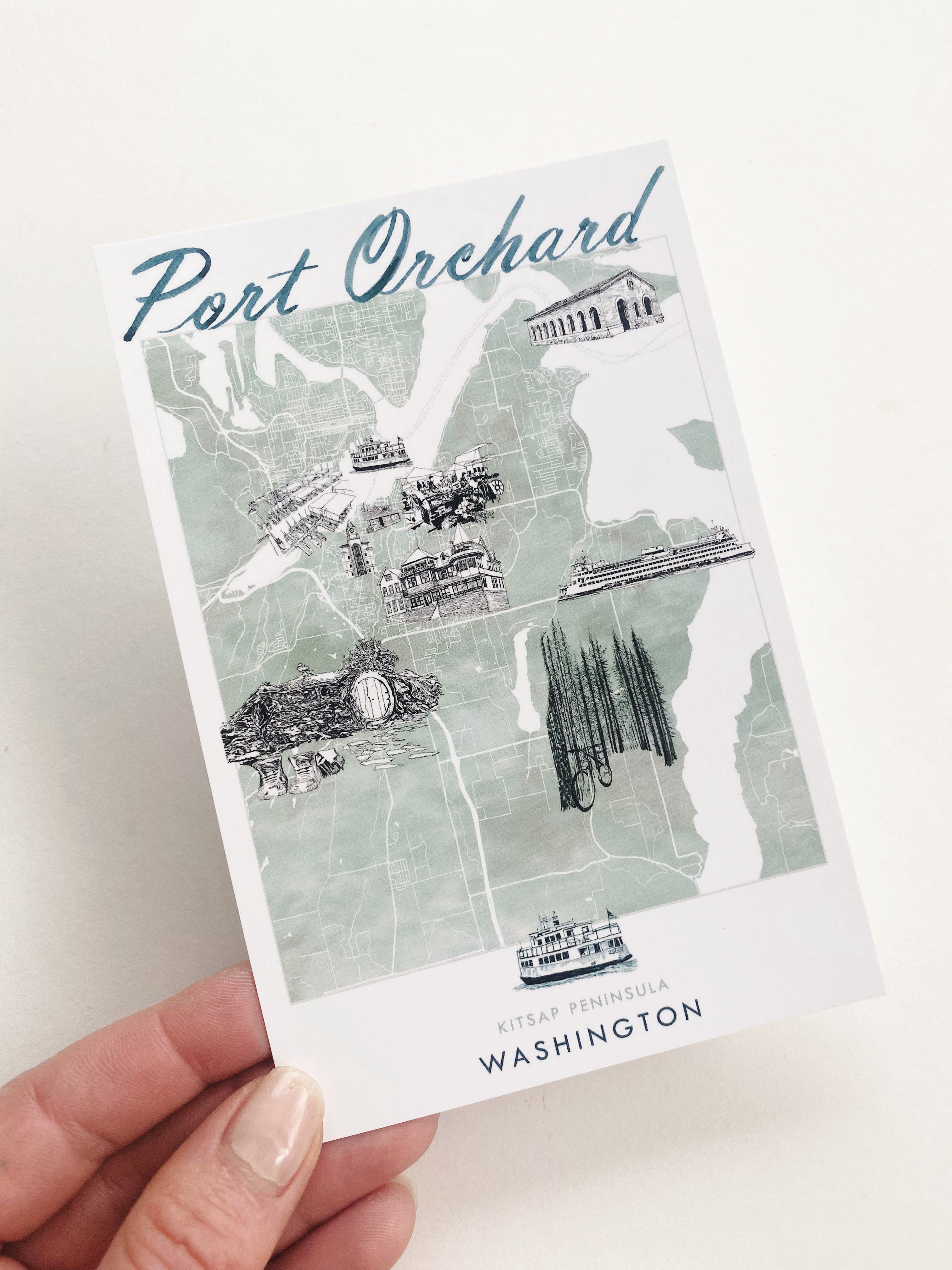 PORT ORCHARD Washington "Charms" Icons Map Postcard