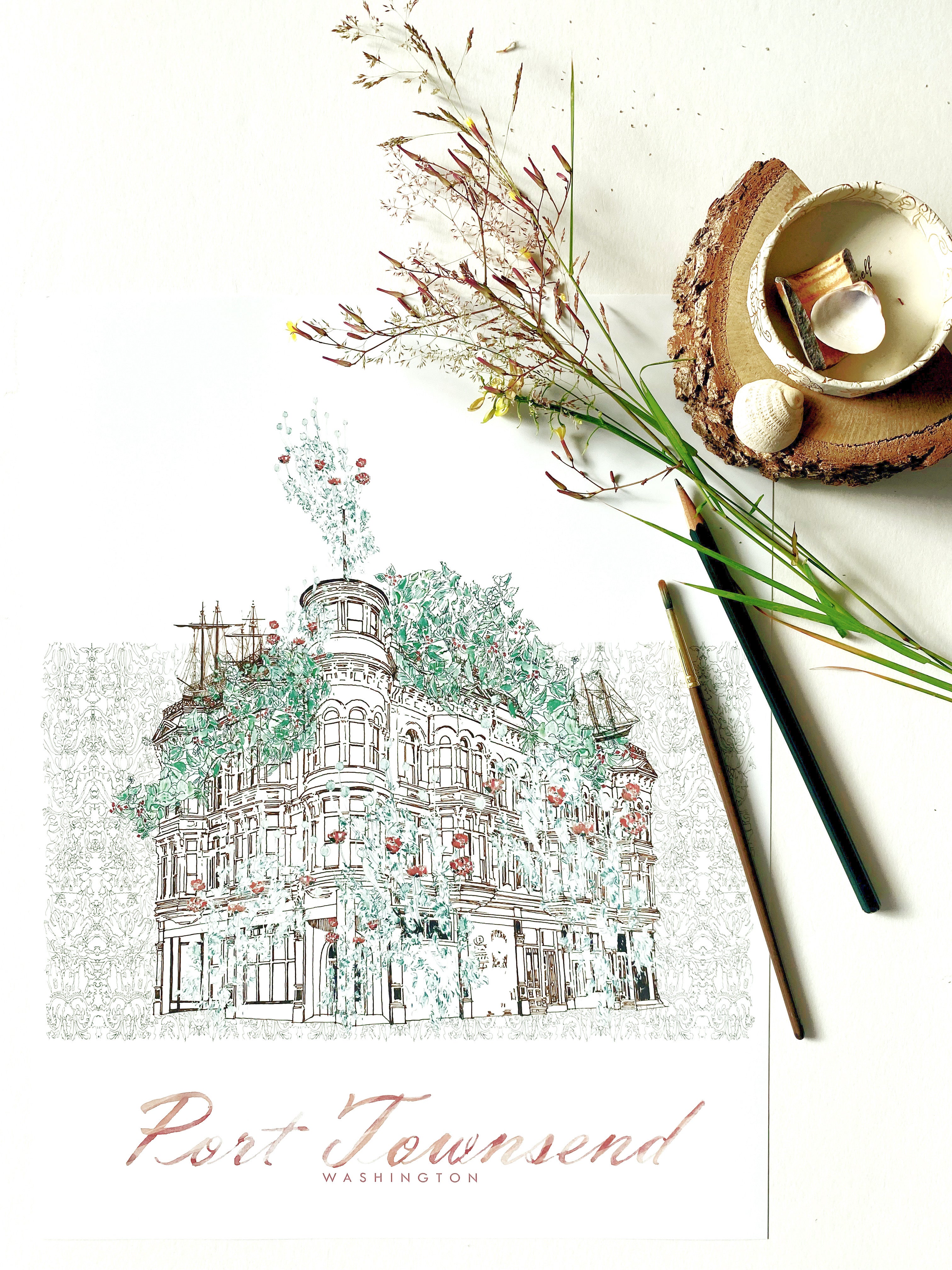 PORT TOWNSEND Washington "Garden Architecture": PRINT