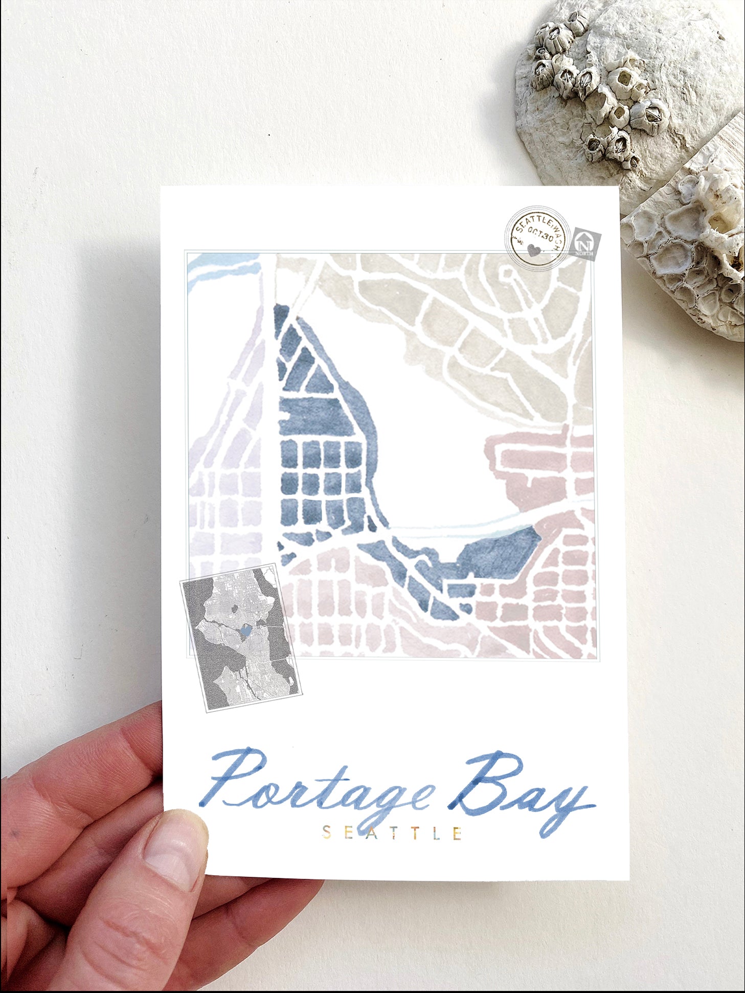 PORTAGE BAY Seattle Neighborhood Map - Standard Postcard