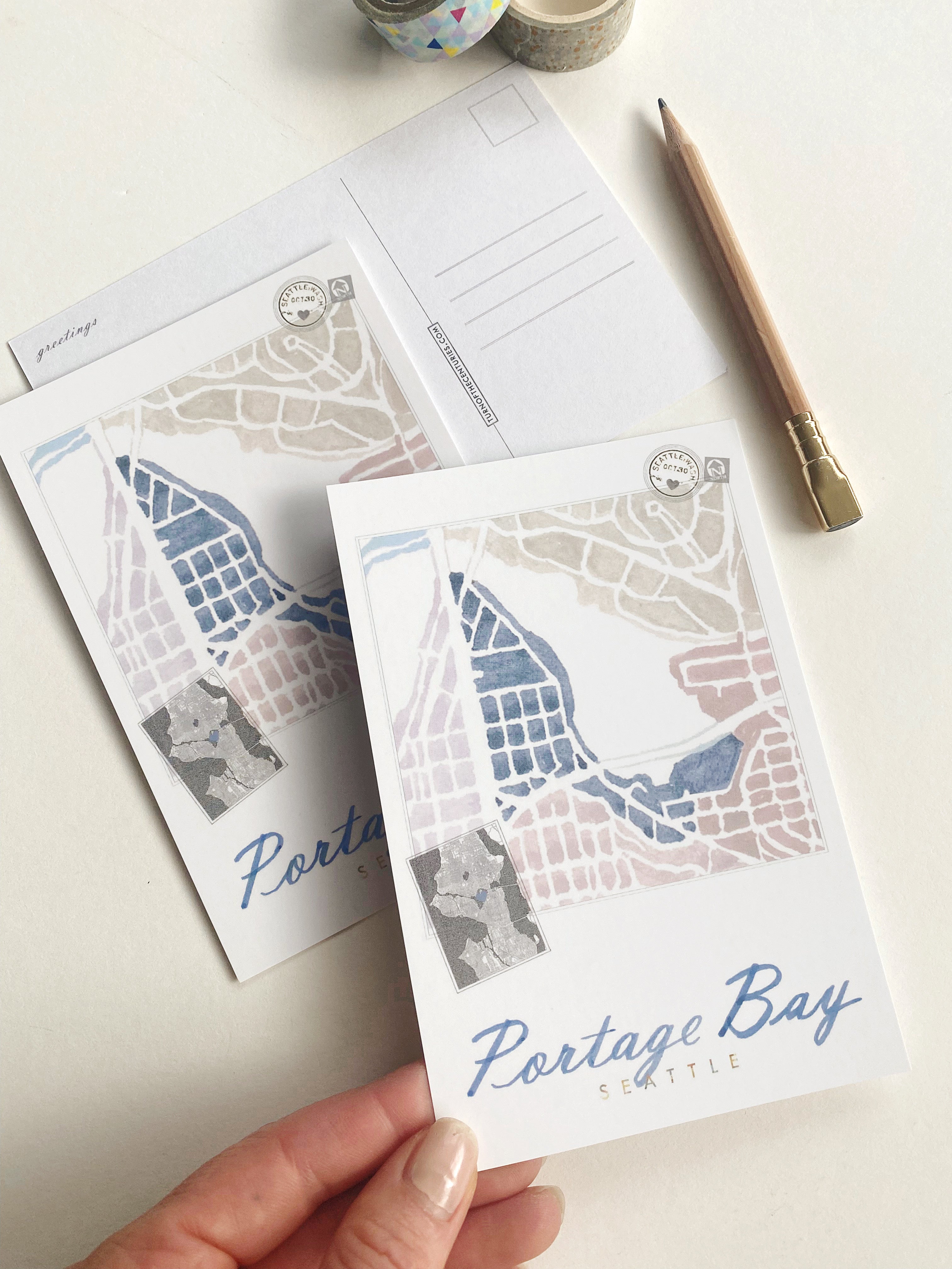 PORTAGE BAY Seattle Neighborhood Map - Standard Postcard