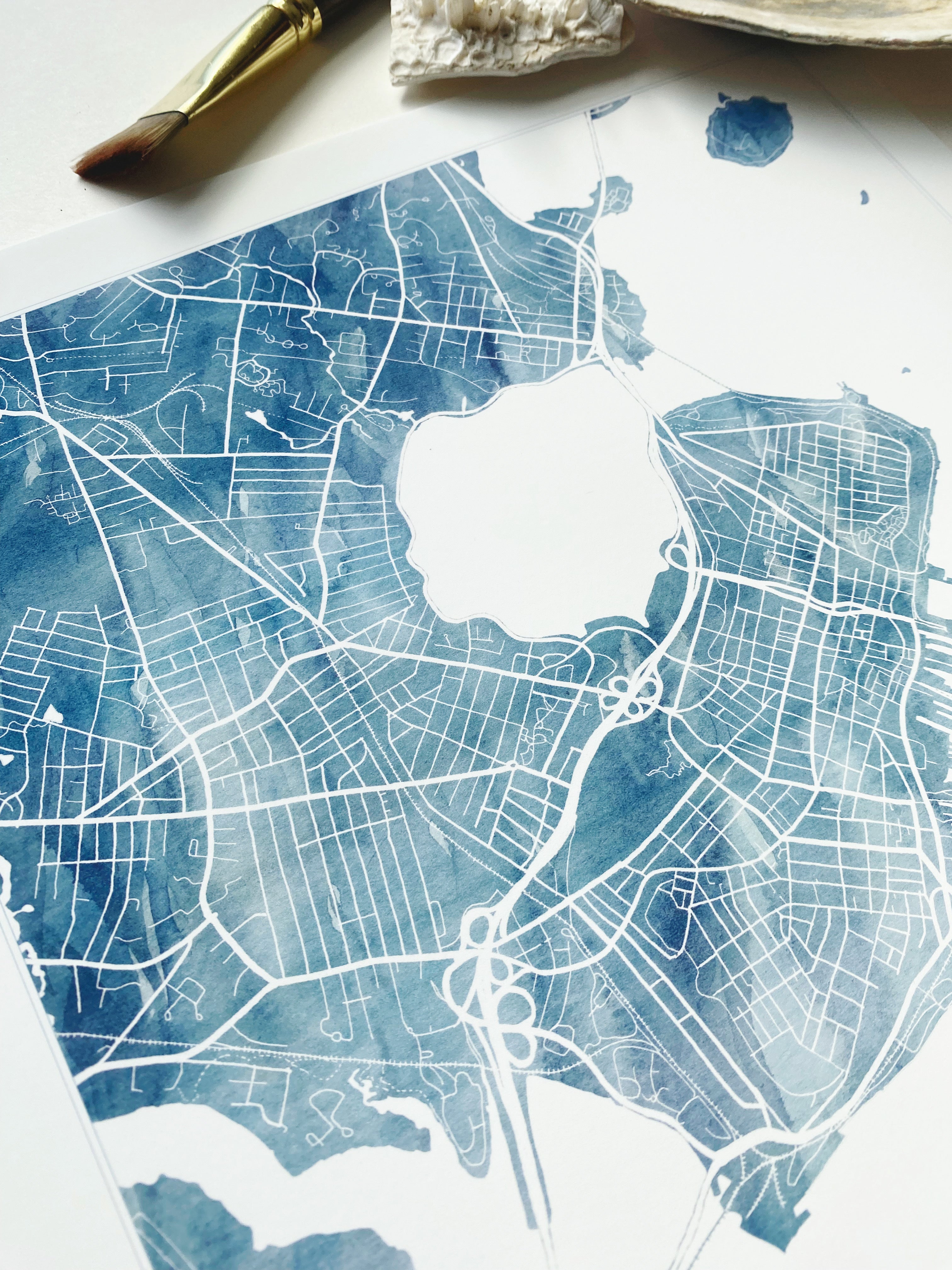 PORTLAND Maine Watercolor Wash City Map: PRINT