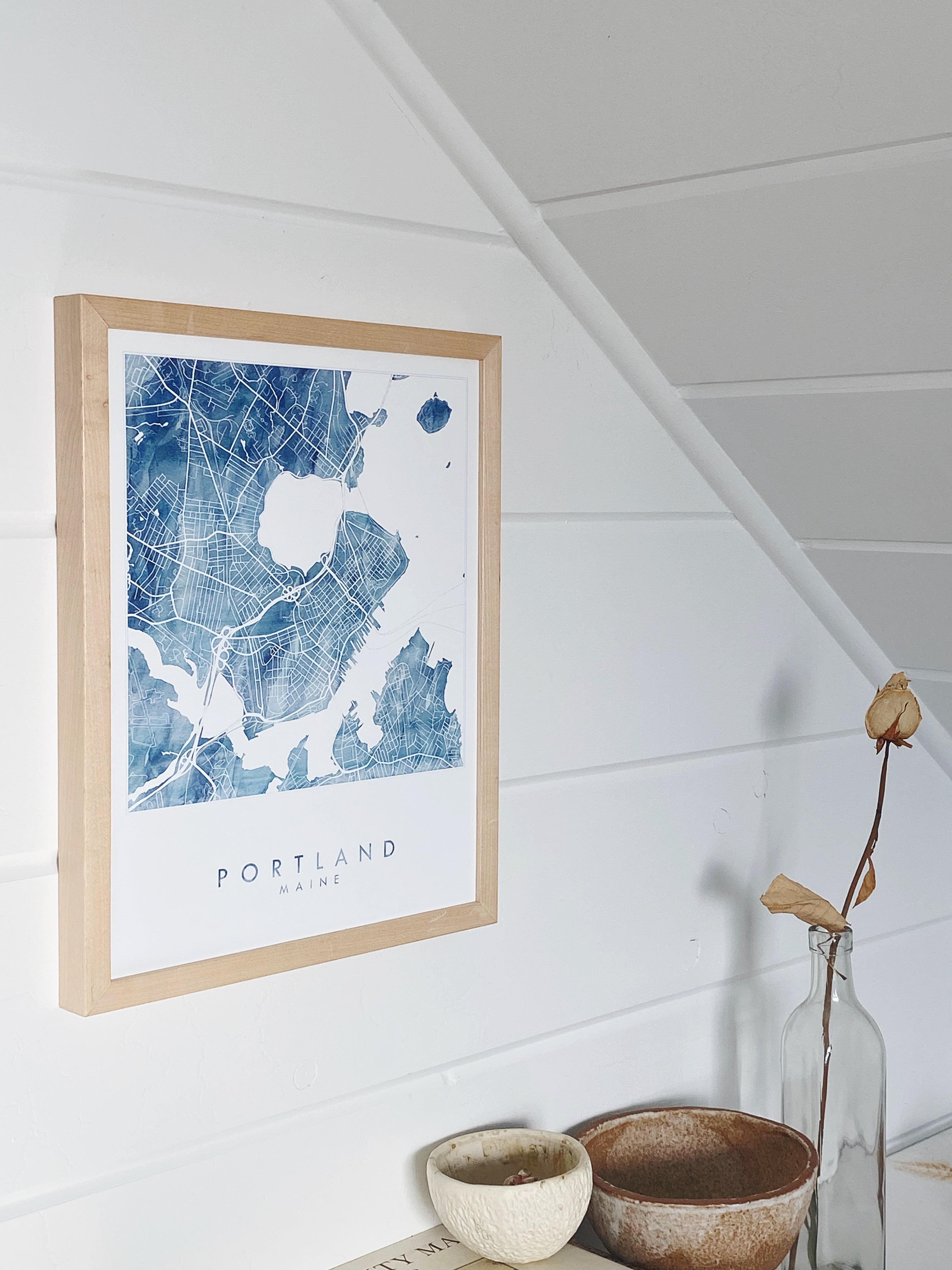 PORTLAND Maine Watercolor Wash City Map: PRINT