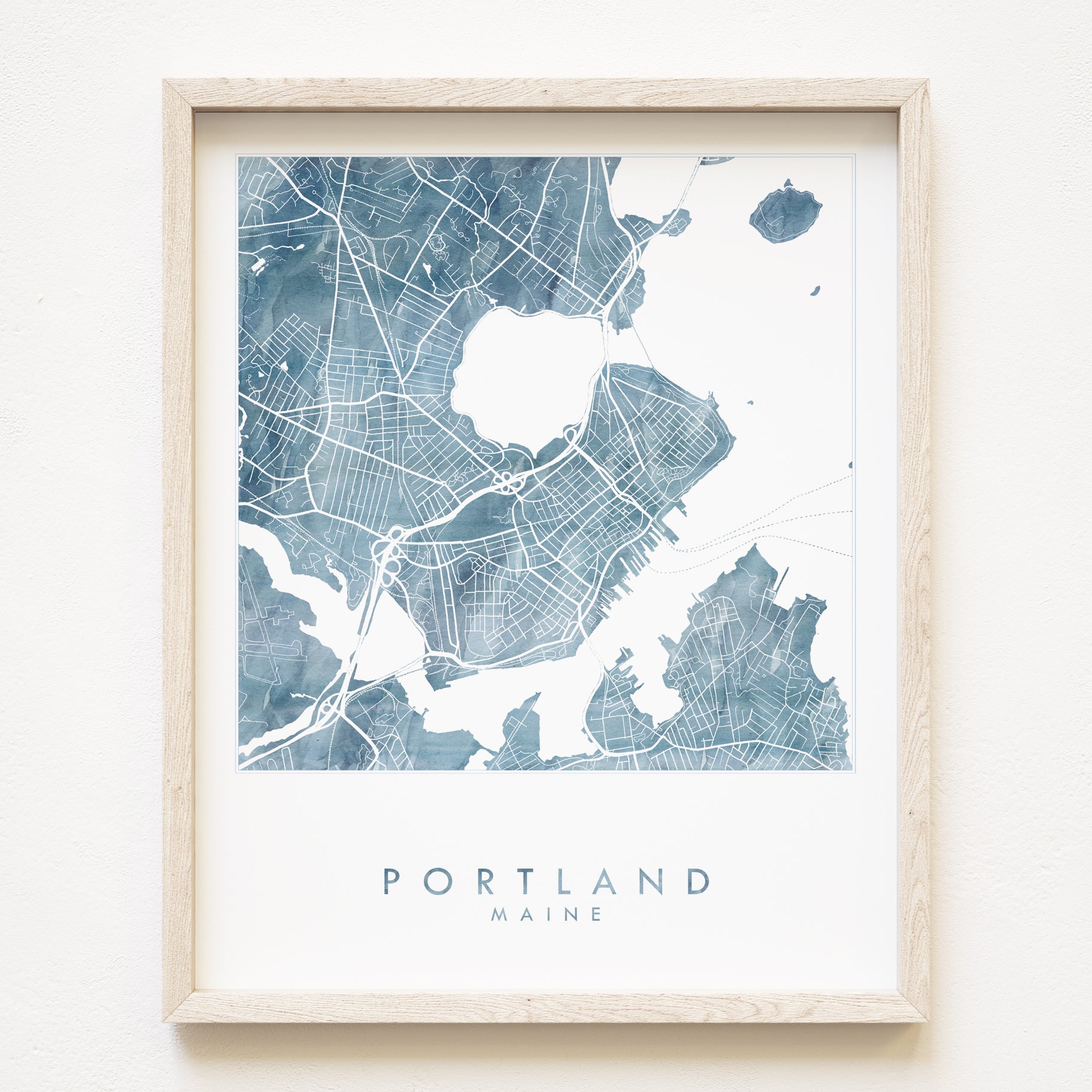 PORTLAND Maine Watercolor Wash City Map: PRINT