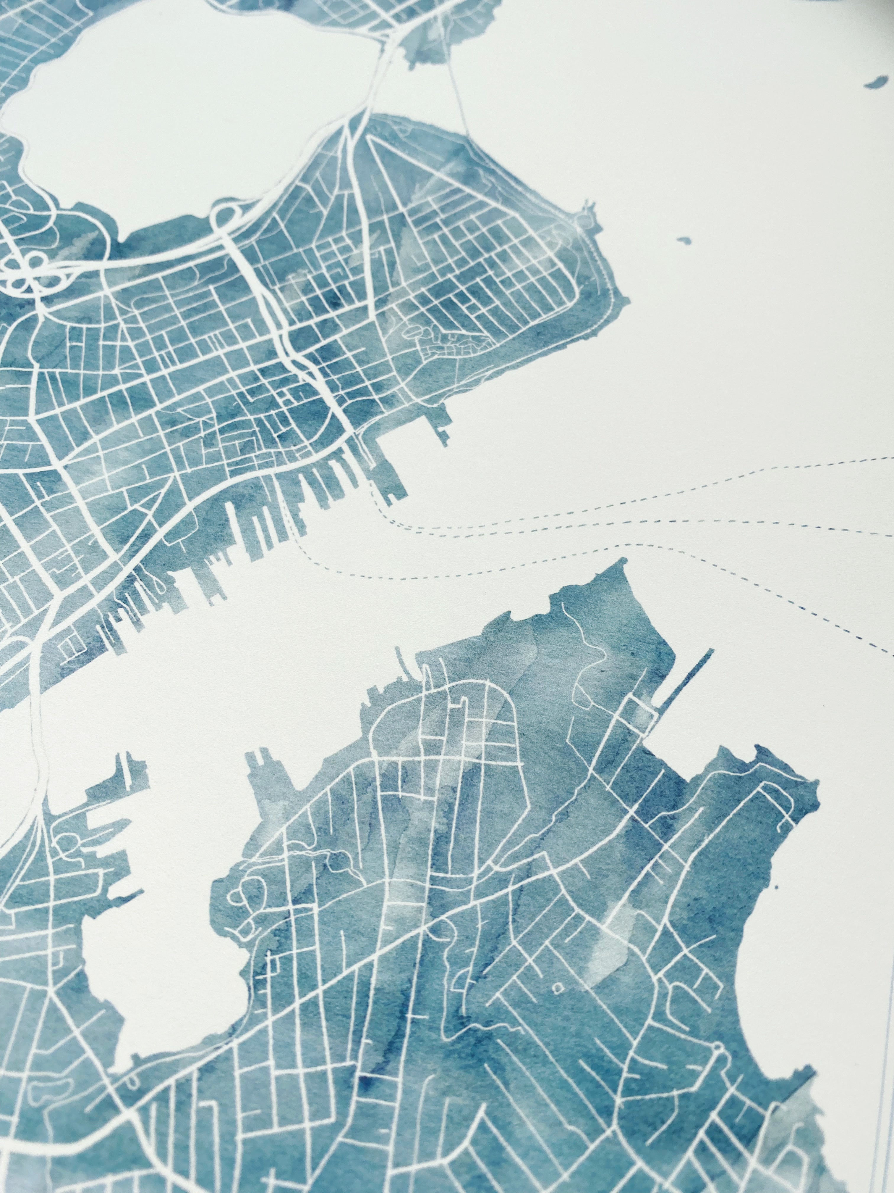 PORTLAND Maine Watercolor Wash City Map: PRINT