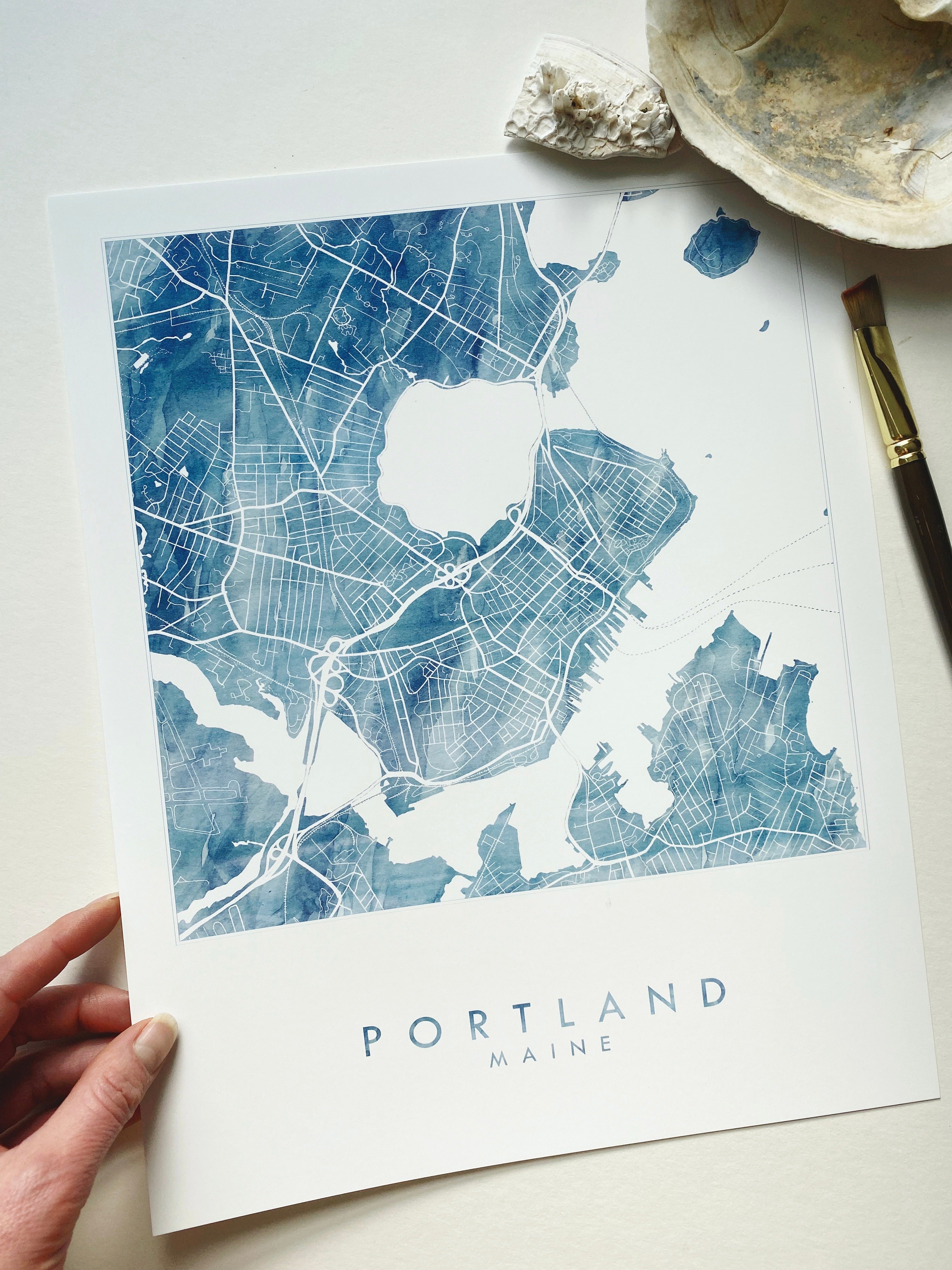 PORTLAND Maine Watercolor Wash City Map: PRINT