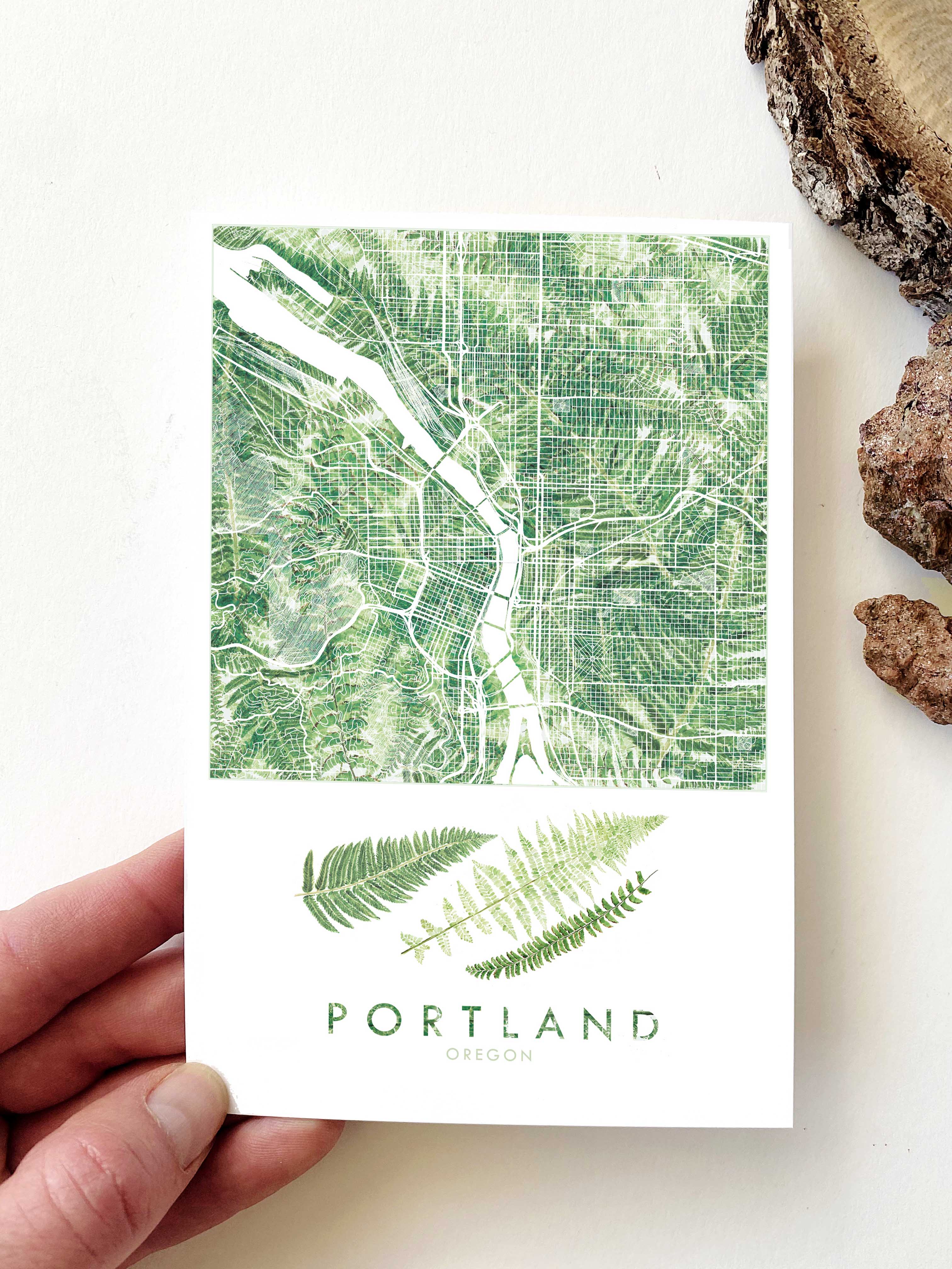 PORTLAND Oregon FERNS Map Postcard