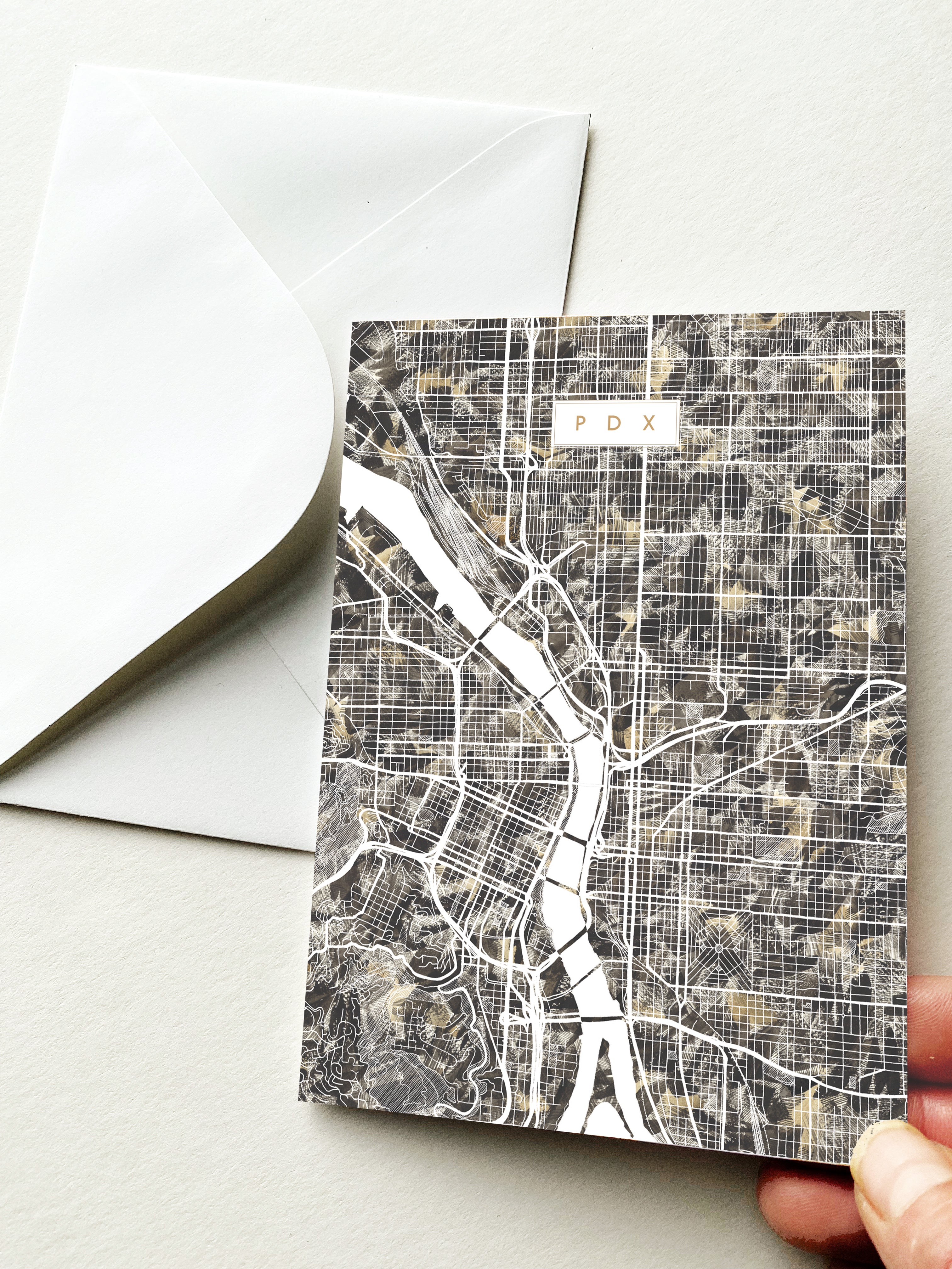 PDX Portland Oregon Watercolor Wash Map - city nickname greeting card
