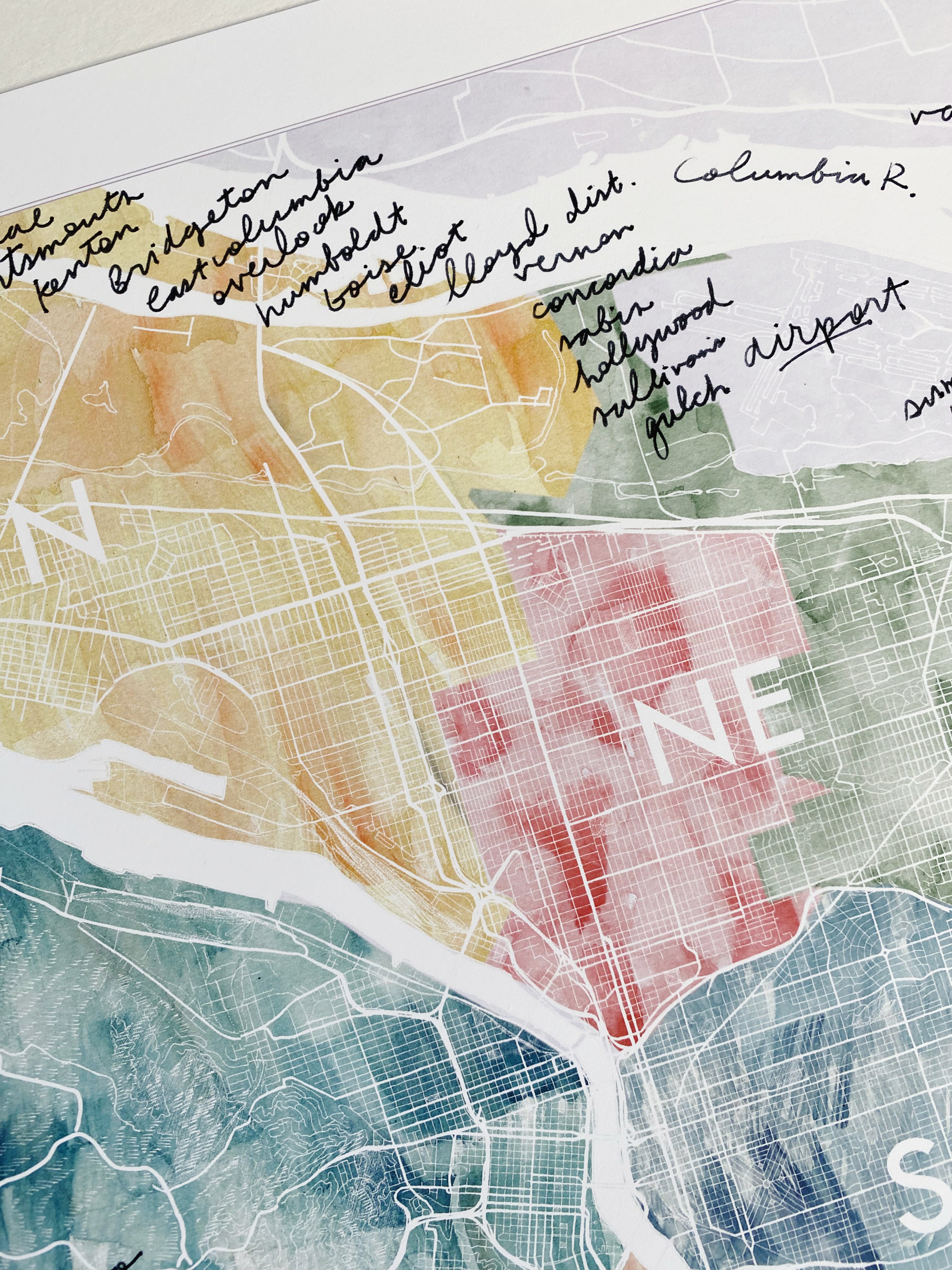 Portland Neighborhoods Watercolor Map: PRINT