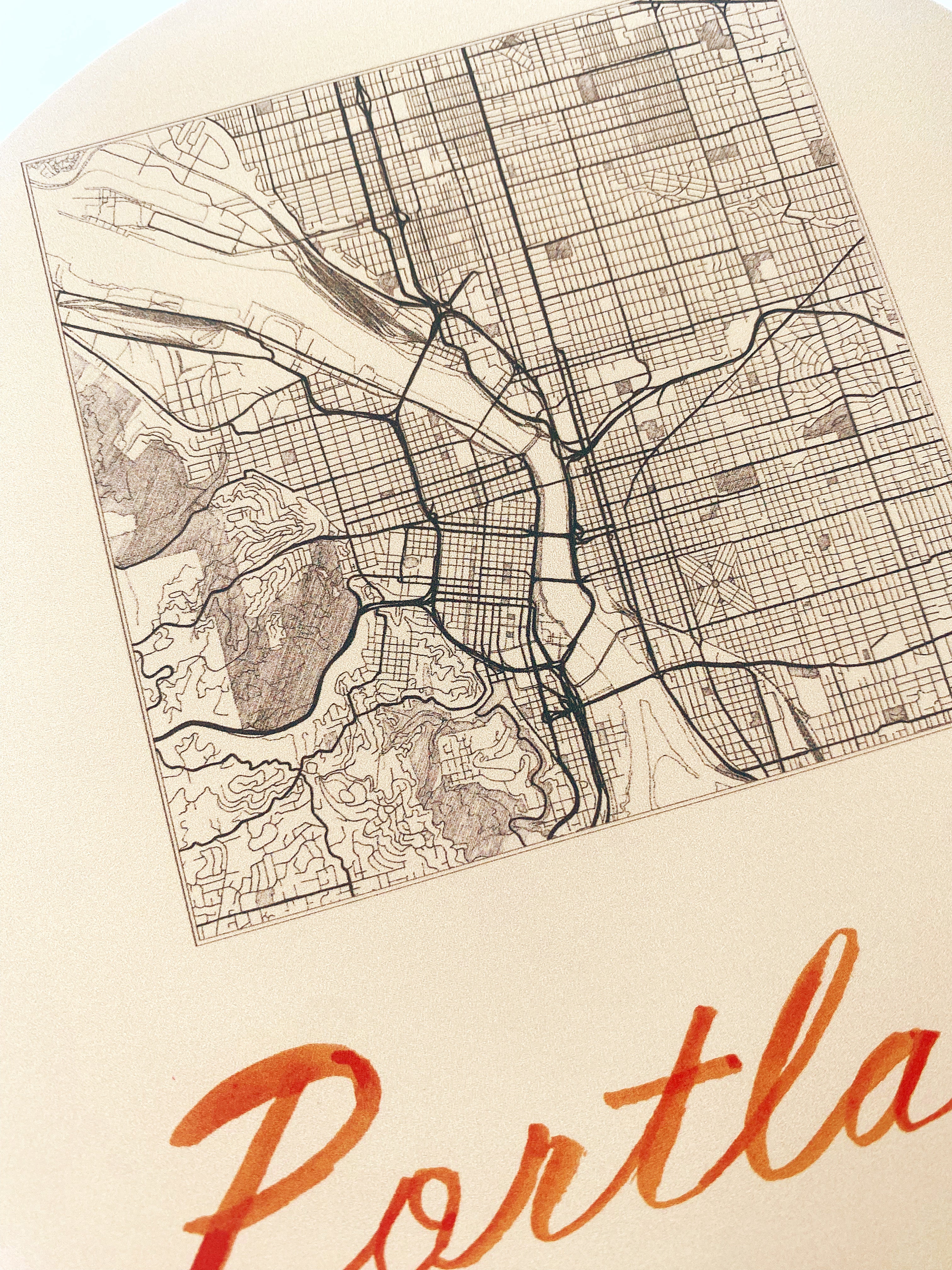 PORTLAND Oregon Bungalows Streetscape + Map: PRINT