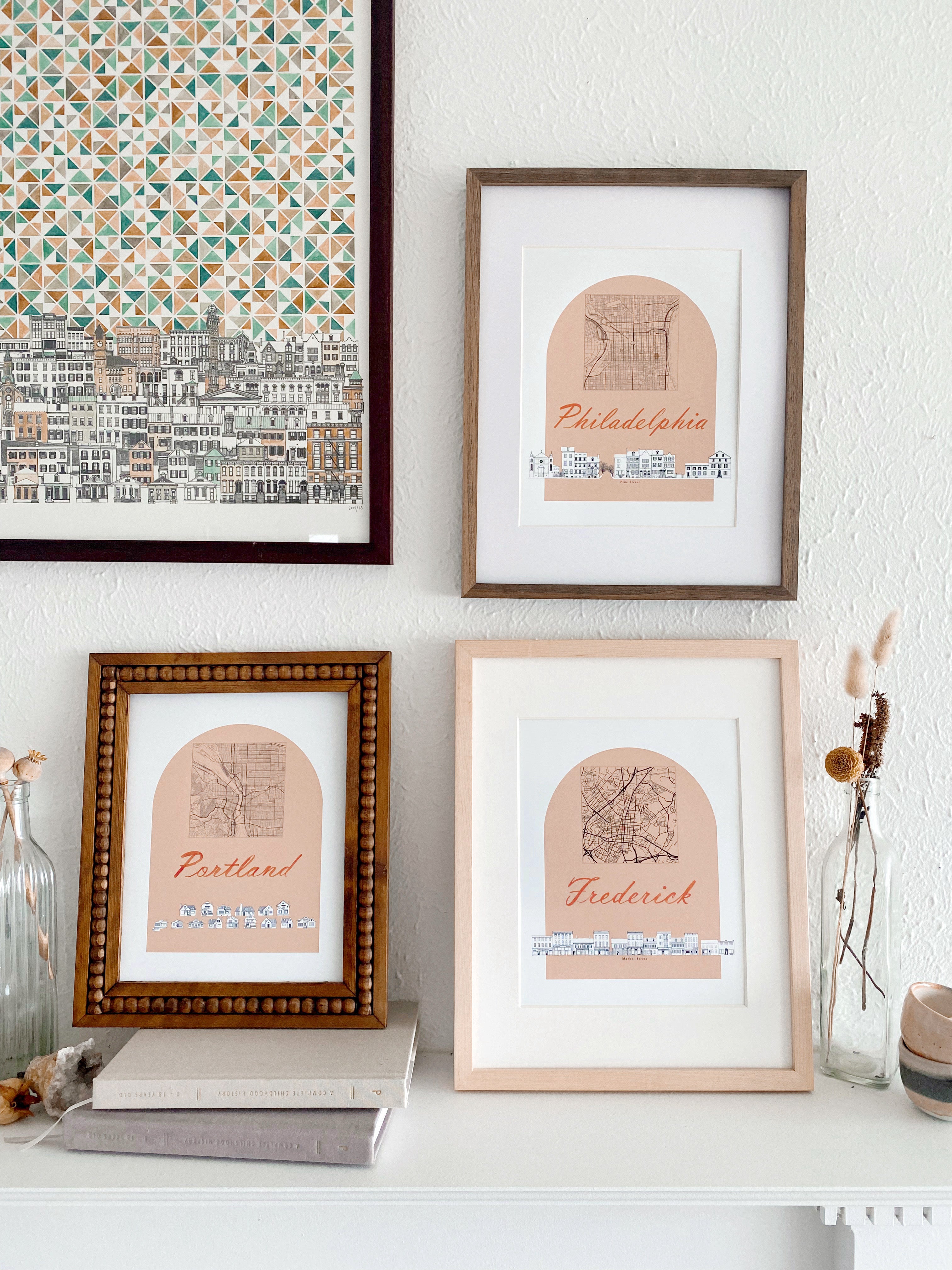 PORTLAND Oregon Bungalows Streetscape + Map: PRINT