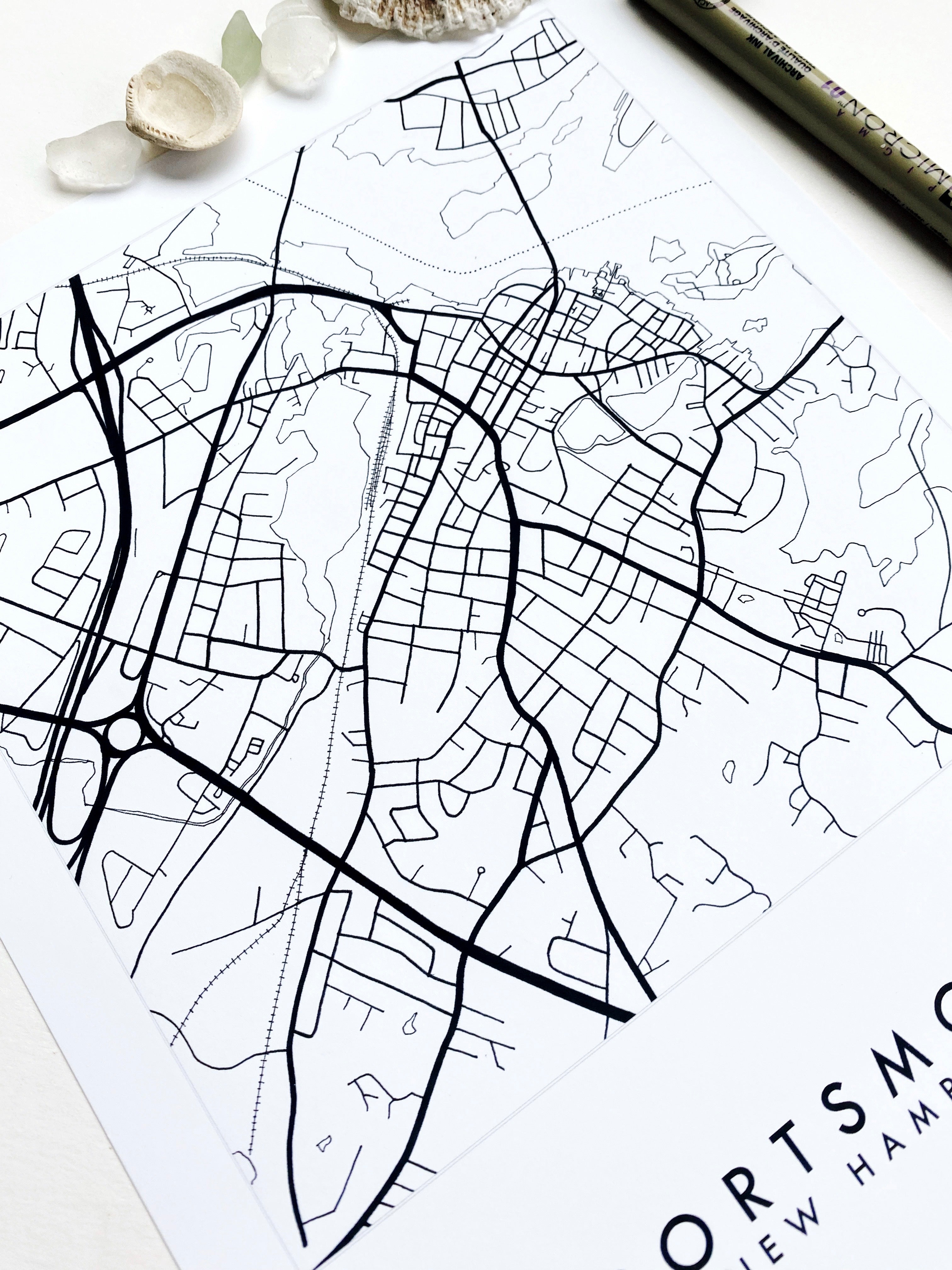 PORTSMOUTH New Hampshire City Lines Map: PRINT