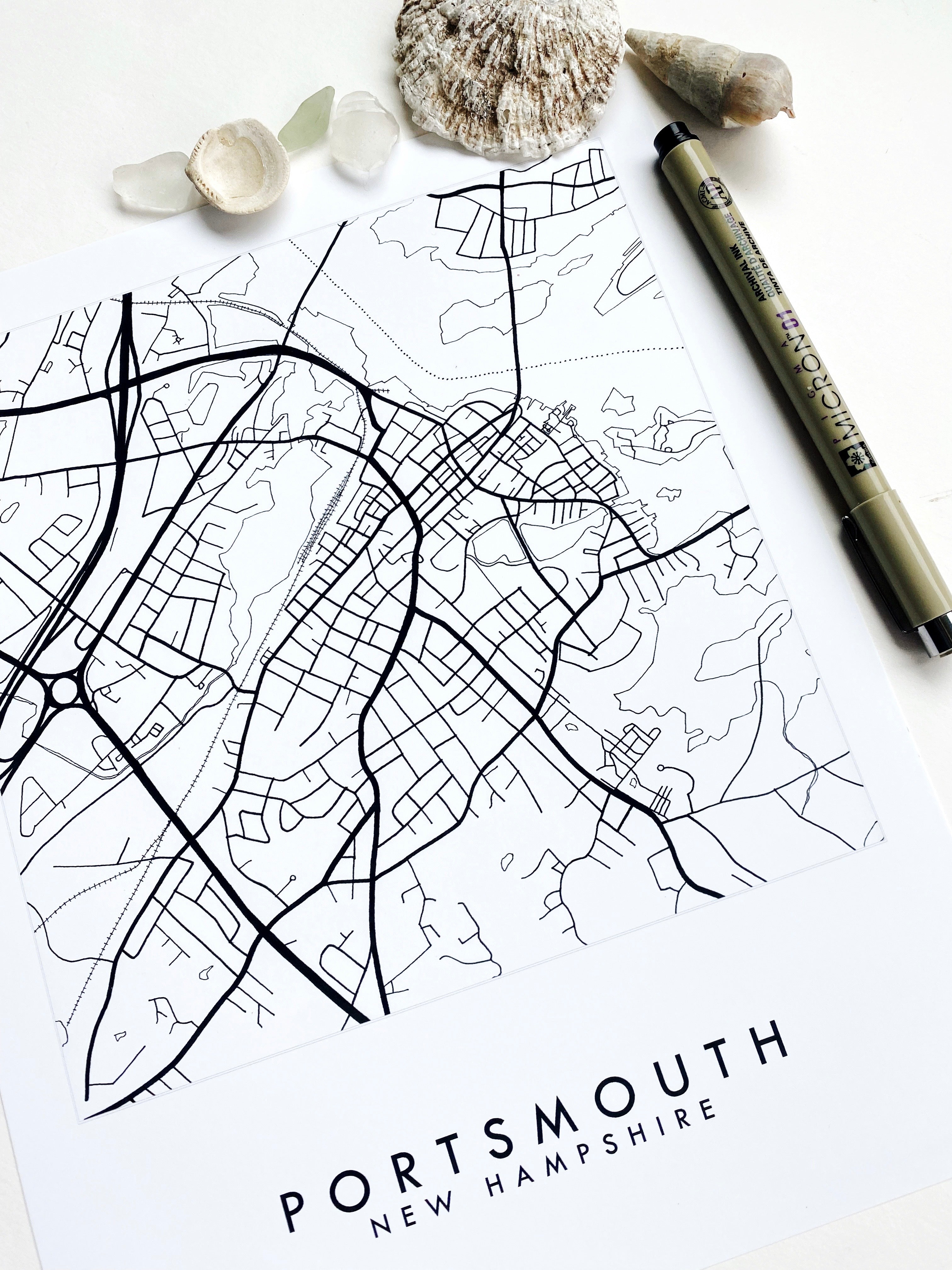 PORTSMOUTH New Hampshire City Lines Map: PRINT