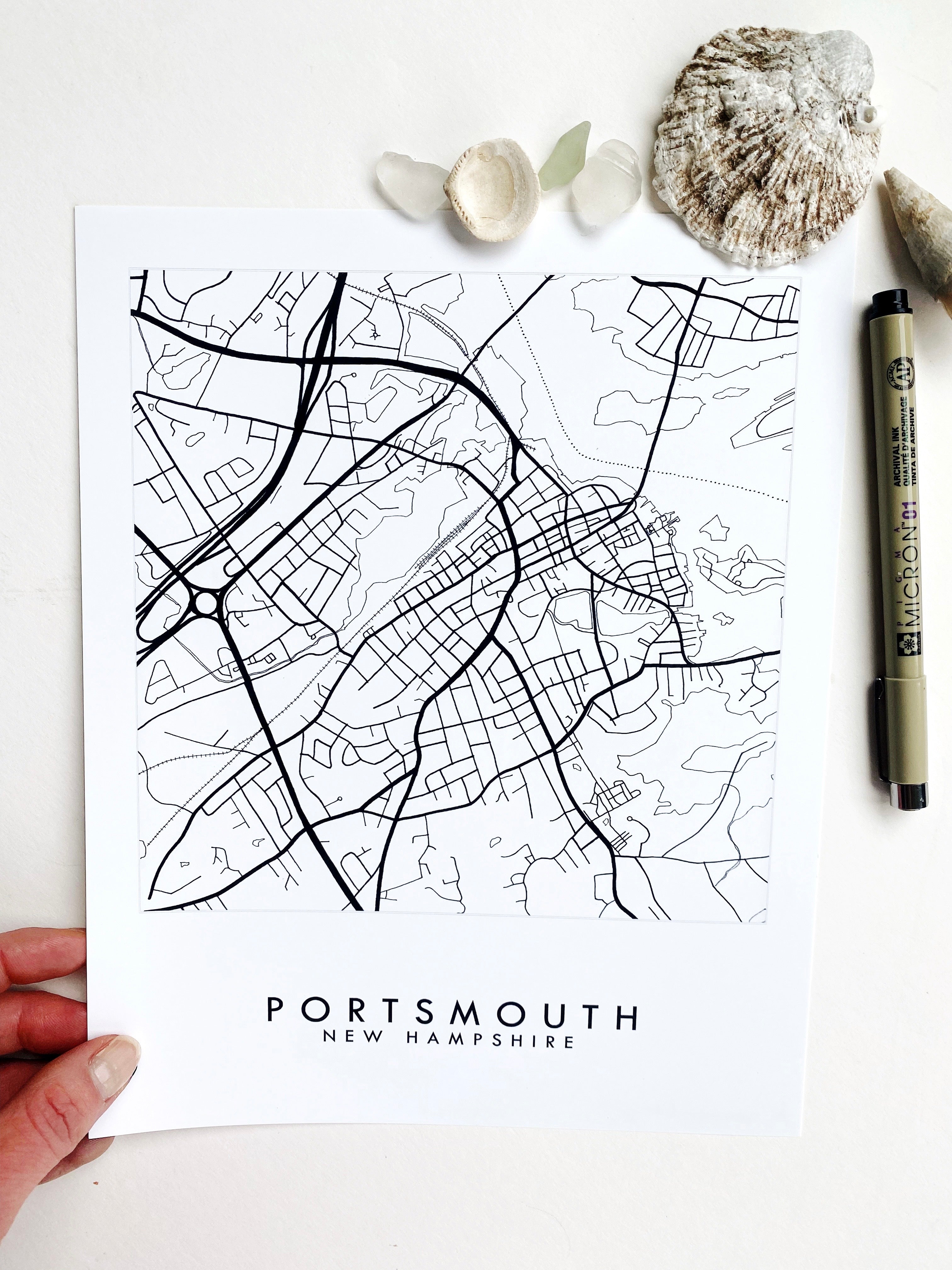 PORTSMOUTH New Hampshire City Lines Map: PRINT