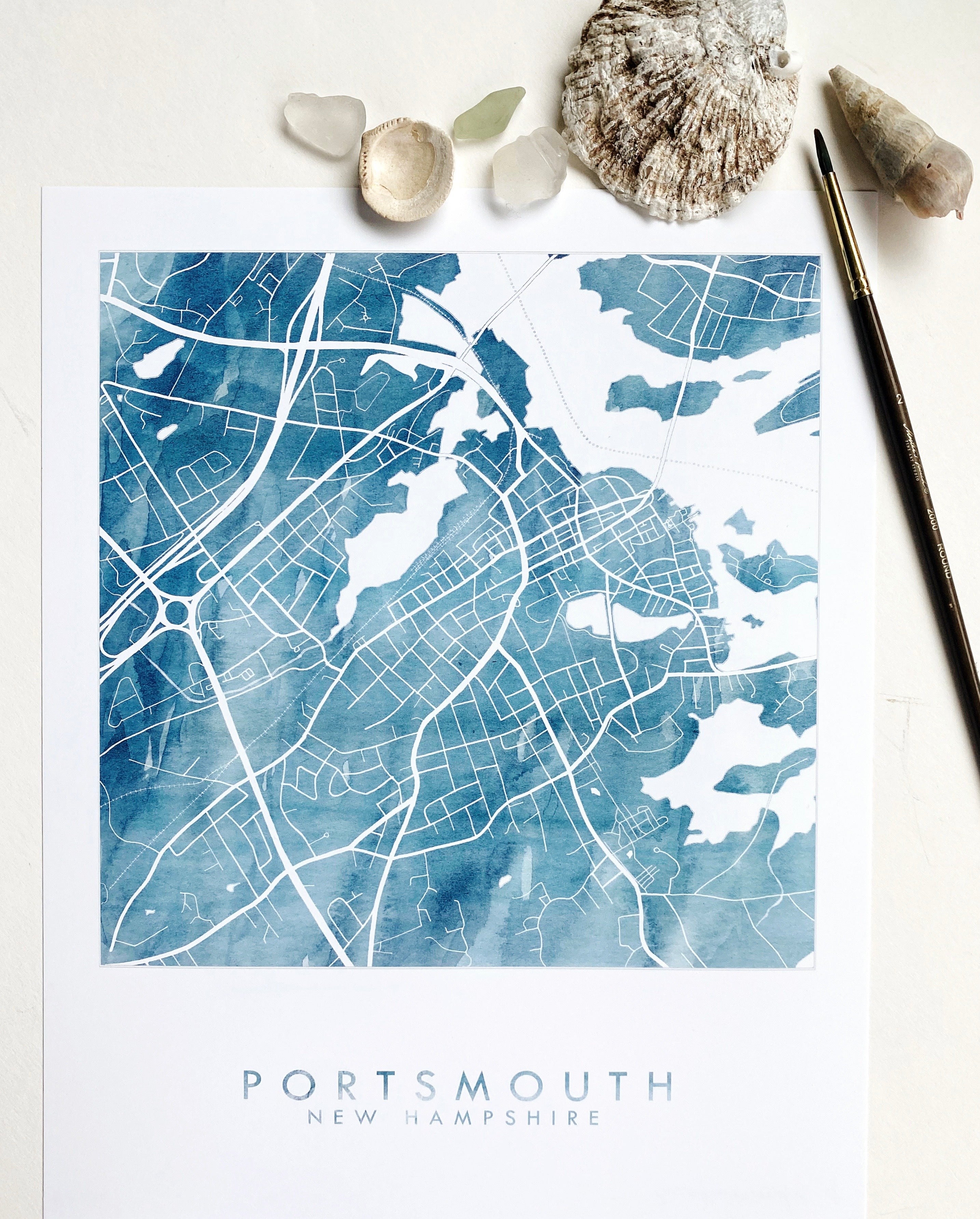 PORTSMOUTH New Hampshire Watercolor Wash Topo Map: PRINT