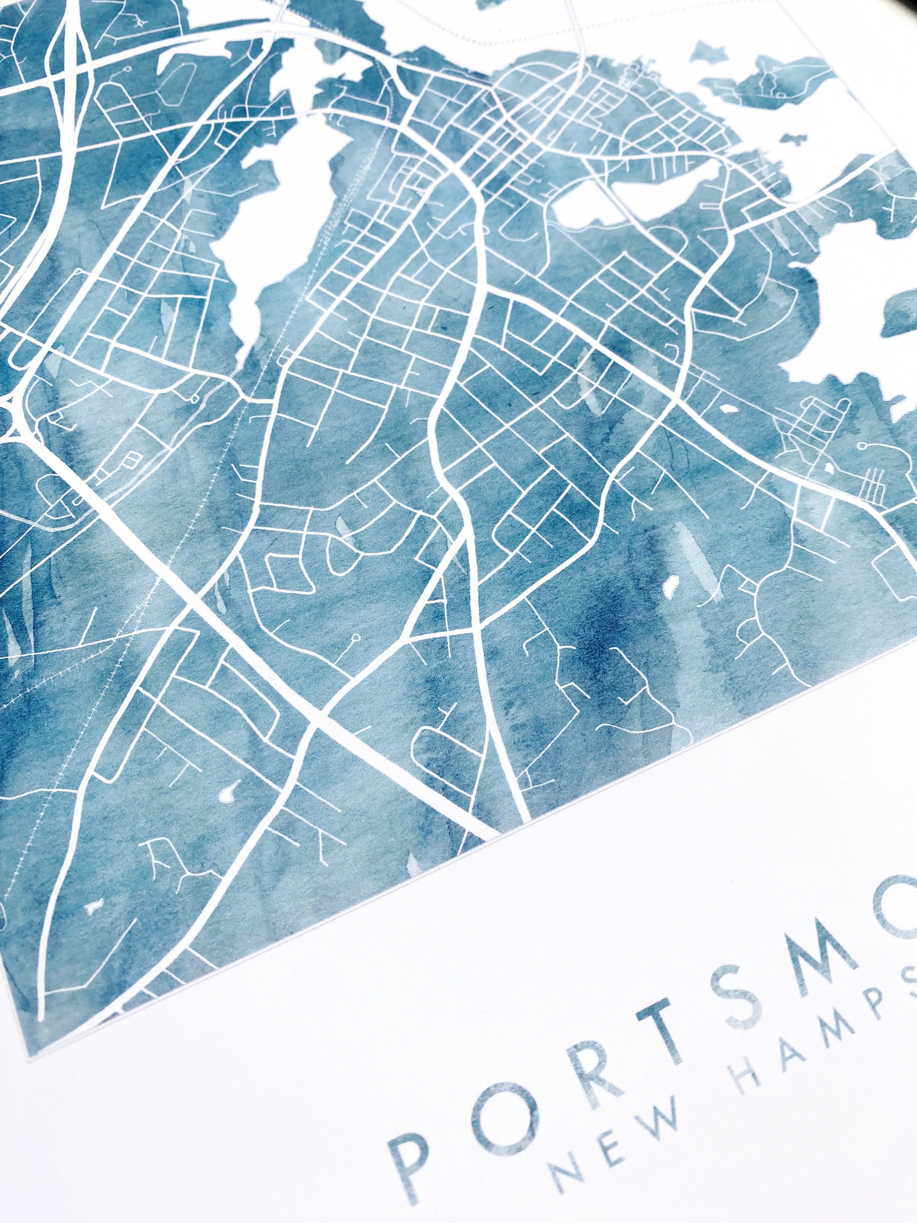 PORTSMOUTH New Hampshire Watercolor Wash Topo Map: PRINT