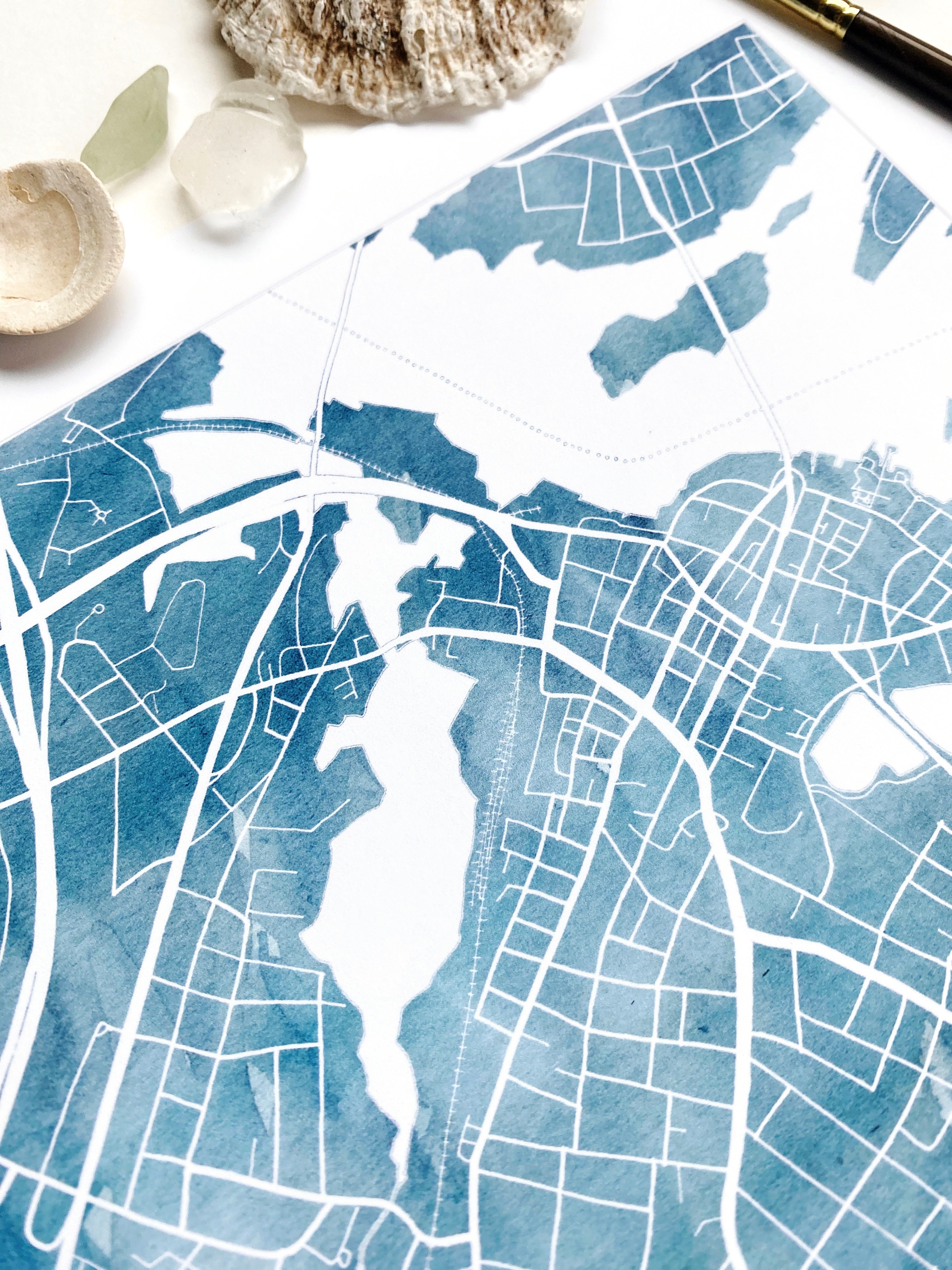 PORTSMOUTH New Hampshire Watercolor Wash Topo Map: PRINT