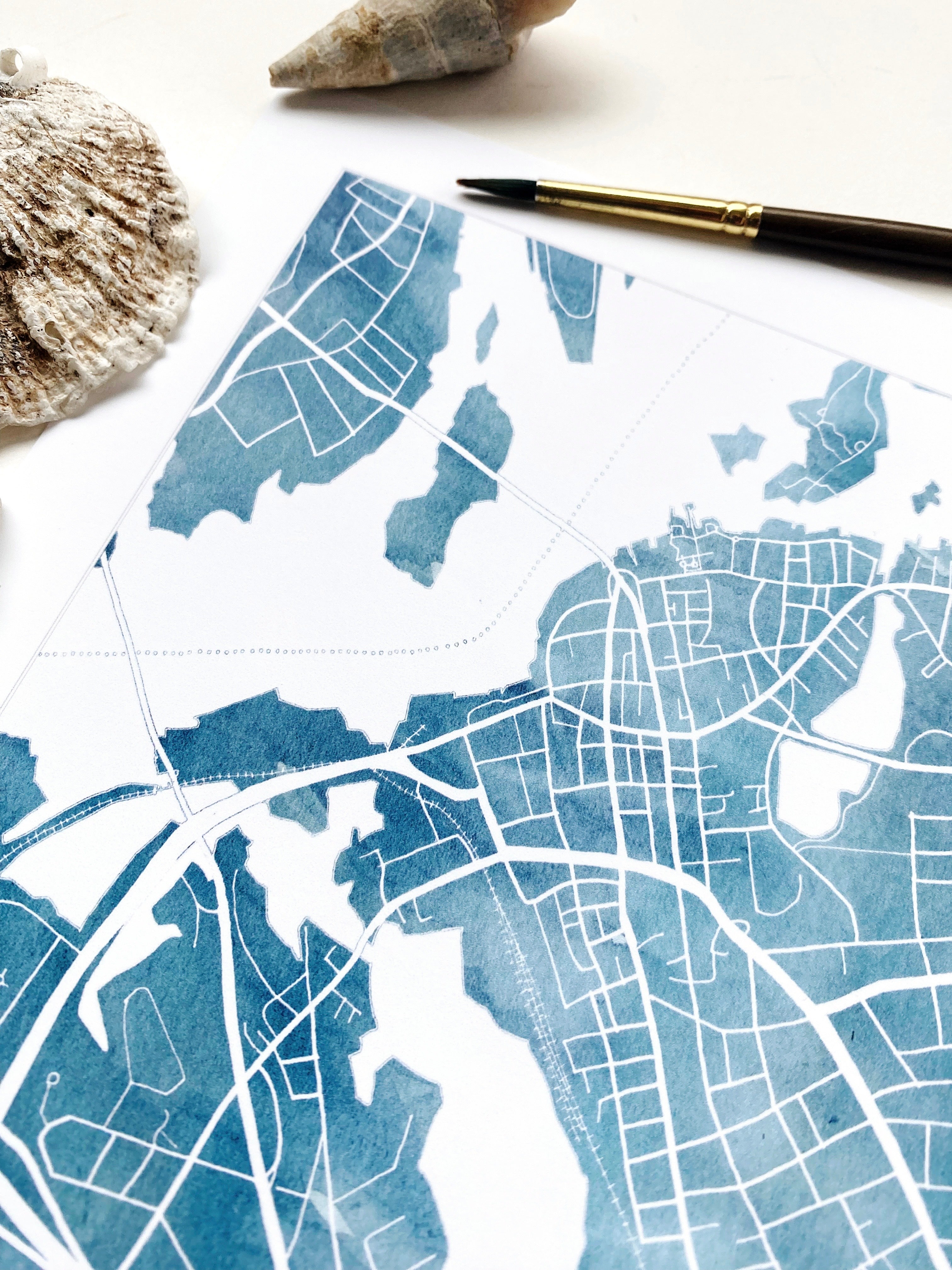 PORTSMOUTH New Hampshire Watercolor Wash Topo Map: PRINT
