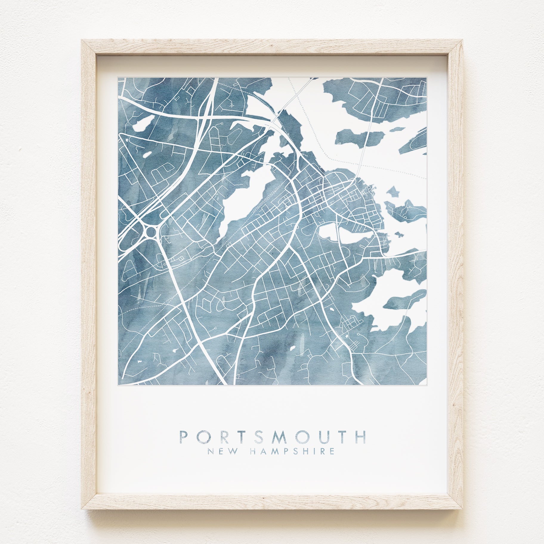 PORTSMOUTH New Hampshire Watercolor Wash Topo Map: PRINT