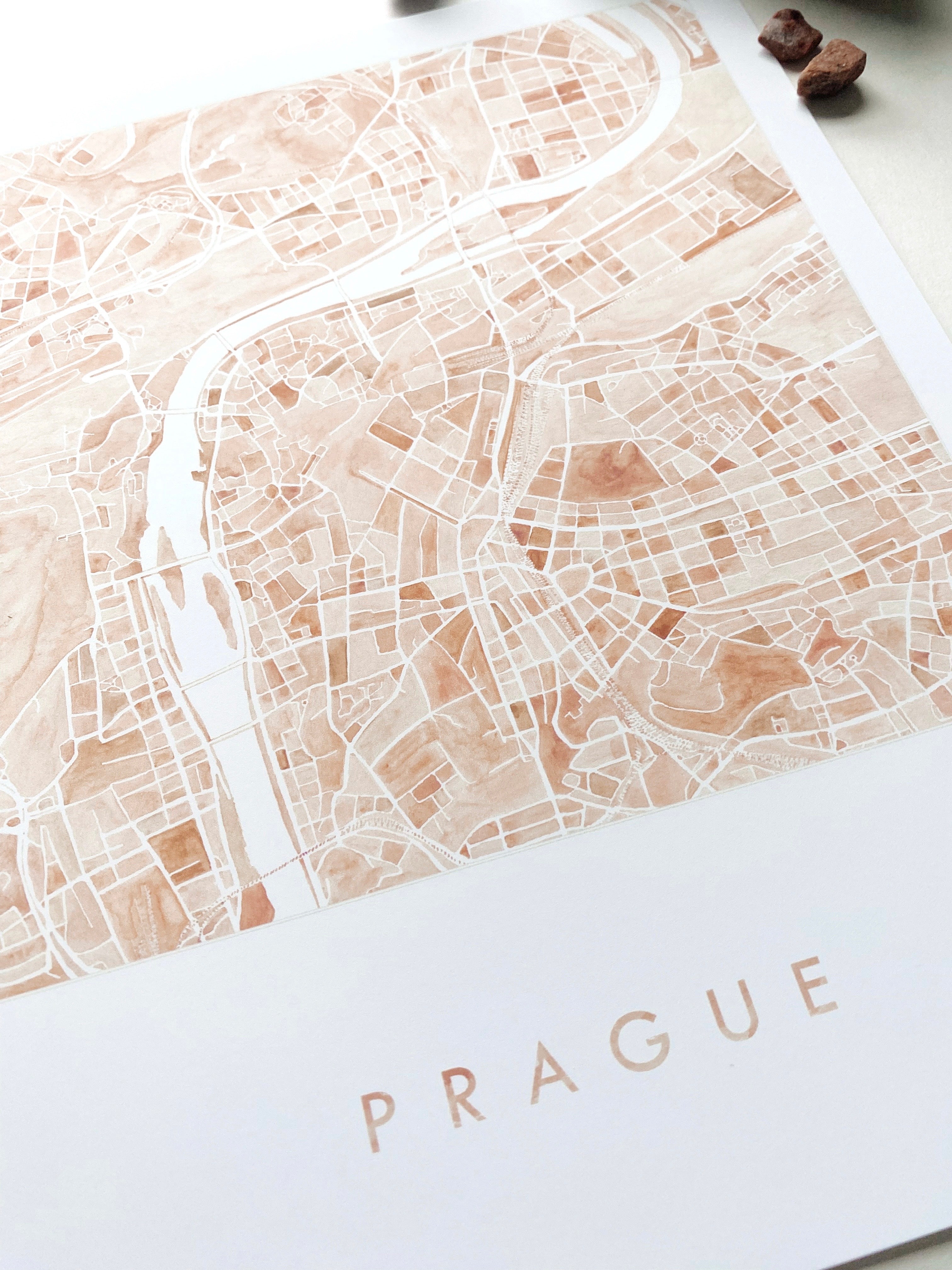 PRAGUE Watercolor City Blocks Map: PRINT