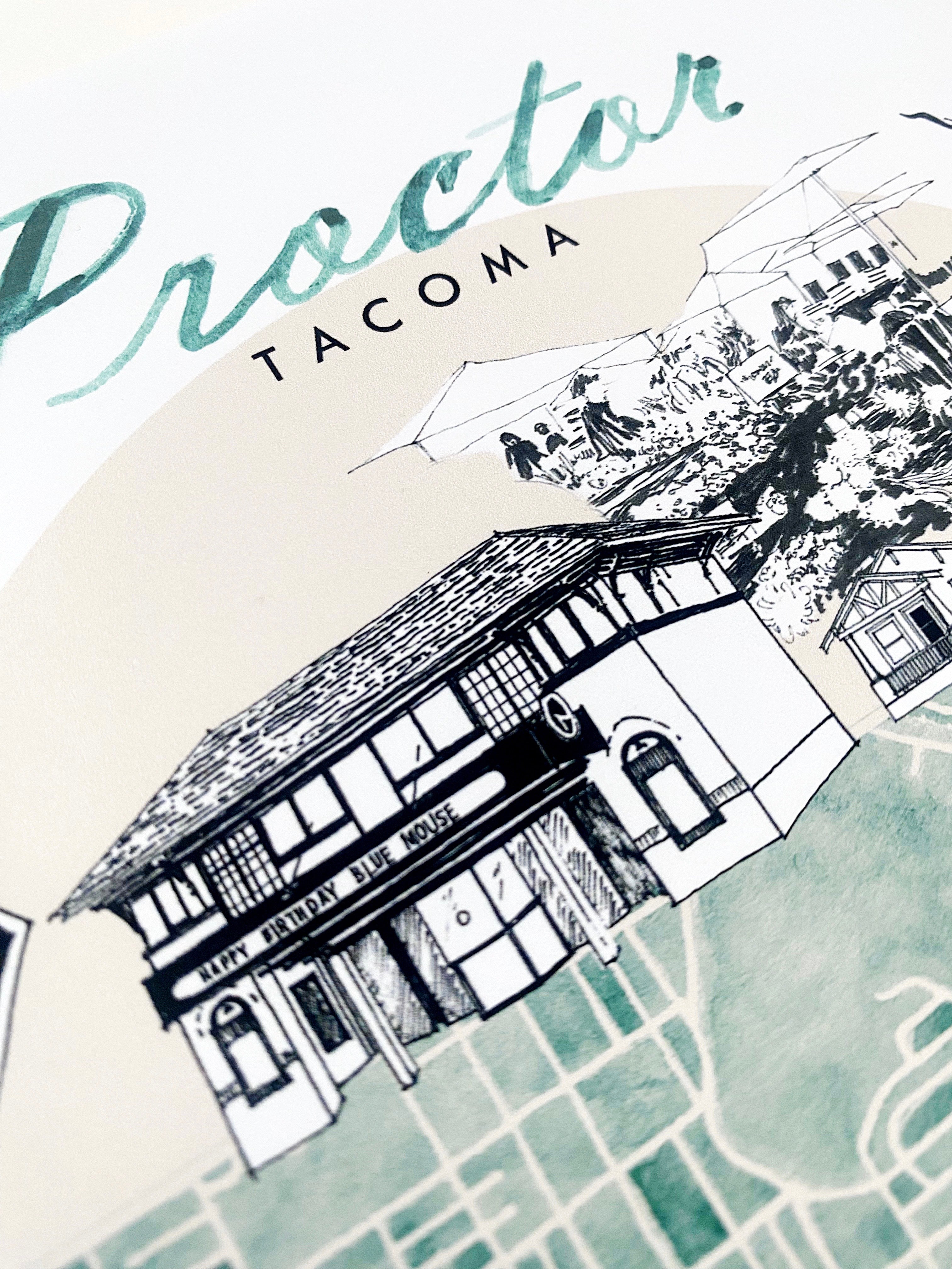 new PROCTOR TACOMA Watercolor "Charms" City Blocks Map: PRINT
