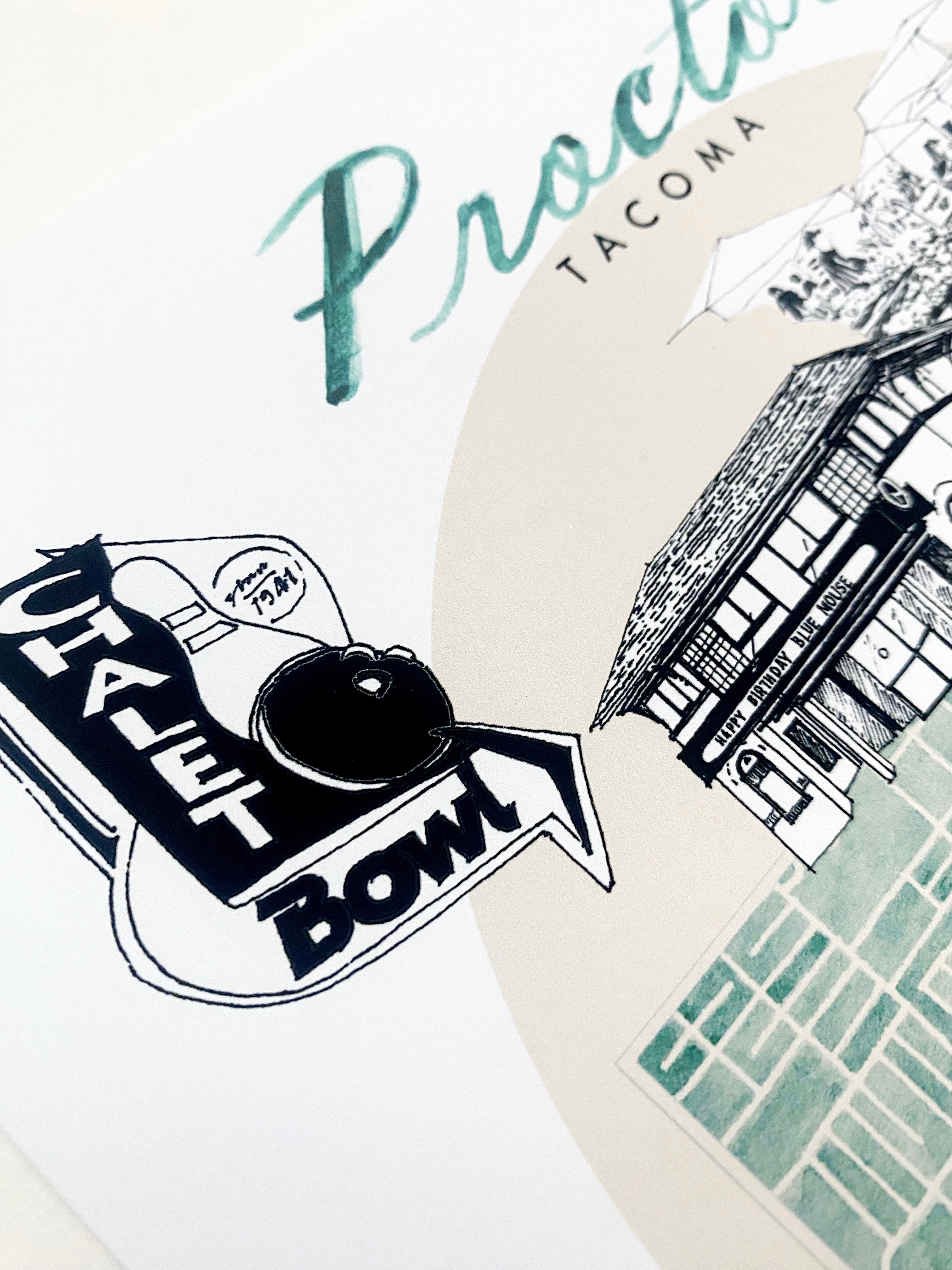 new PROCTOR TACOMA Watercolor "Charms" City Blocks Map: PRINT