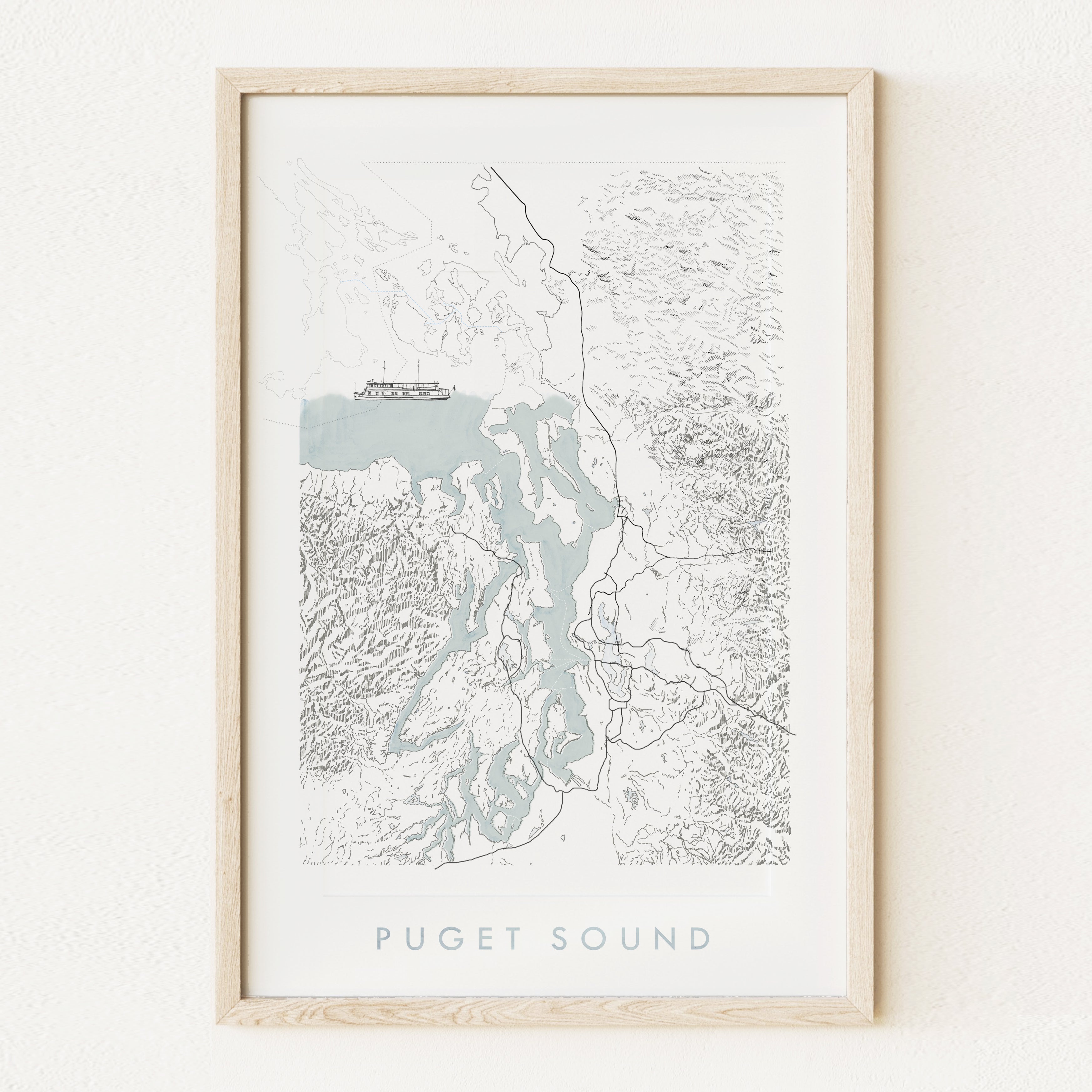 PUGET SOUND Topographical Watercolor Map: PRINT