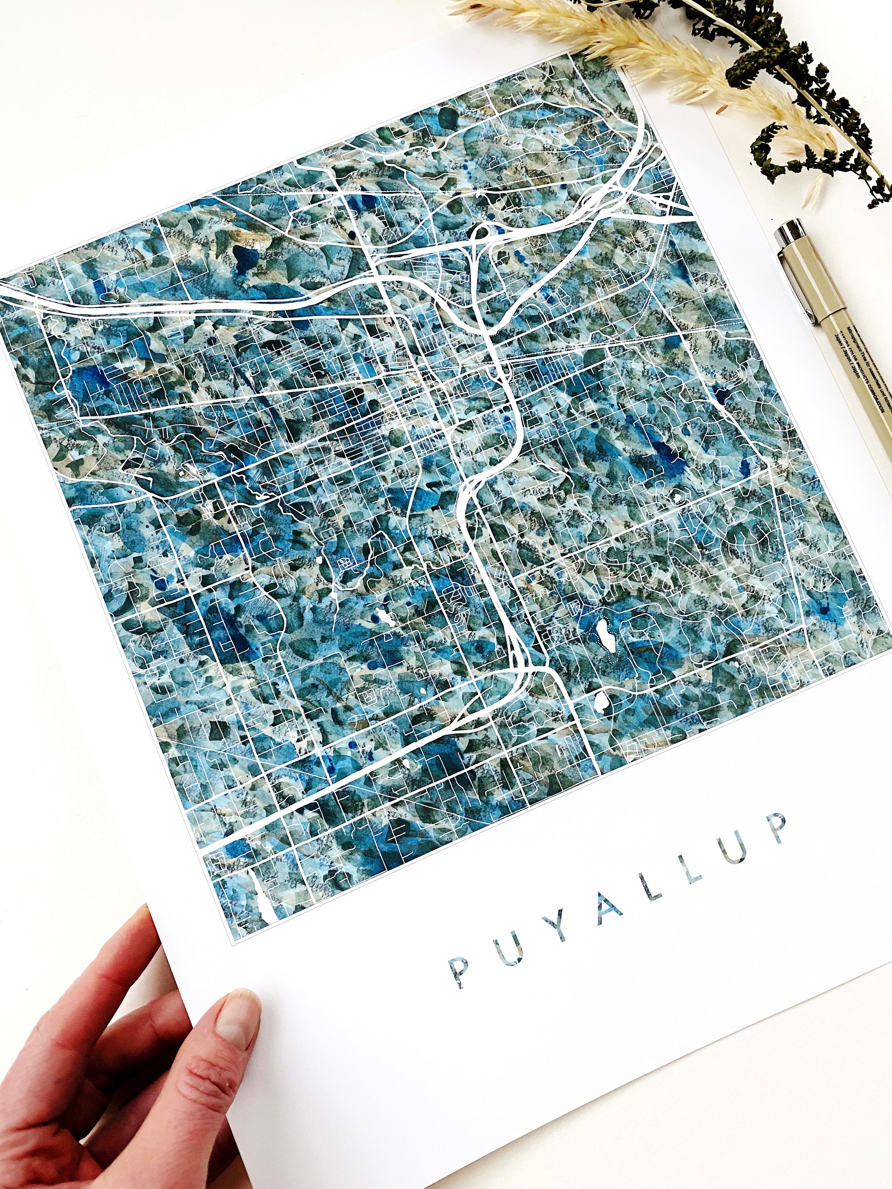 PUYALLUP Washington Urban Fabrics City Map: PRINT