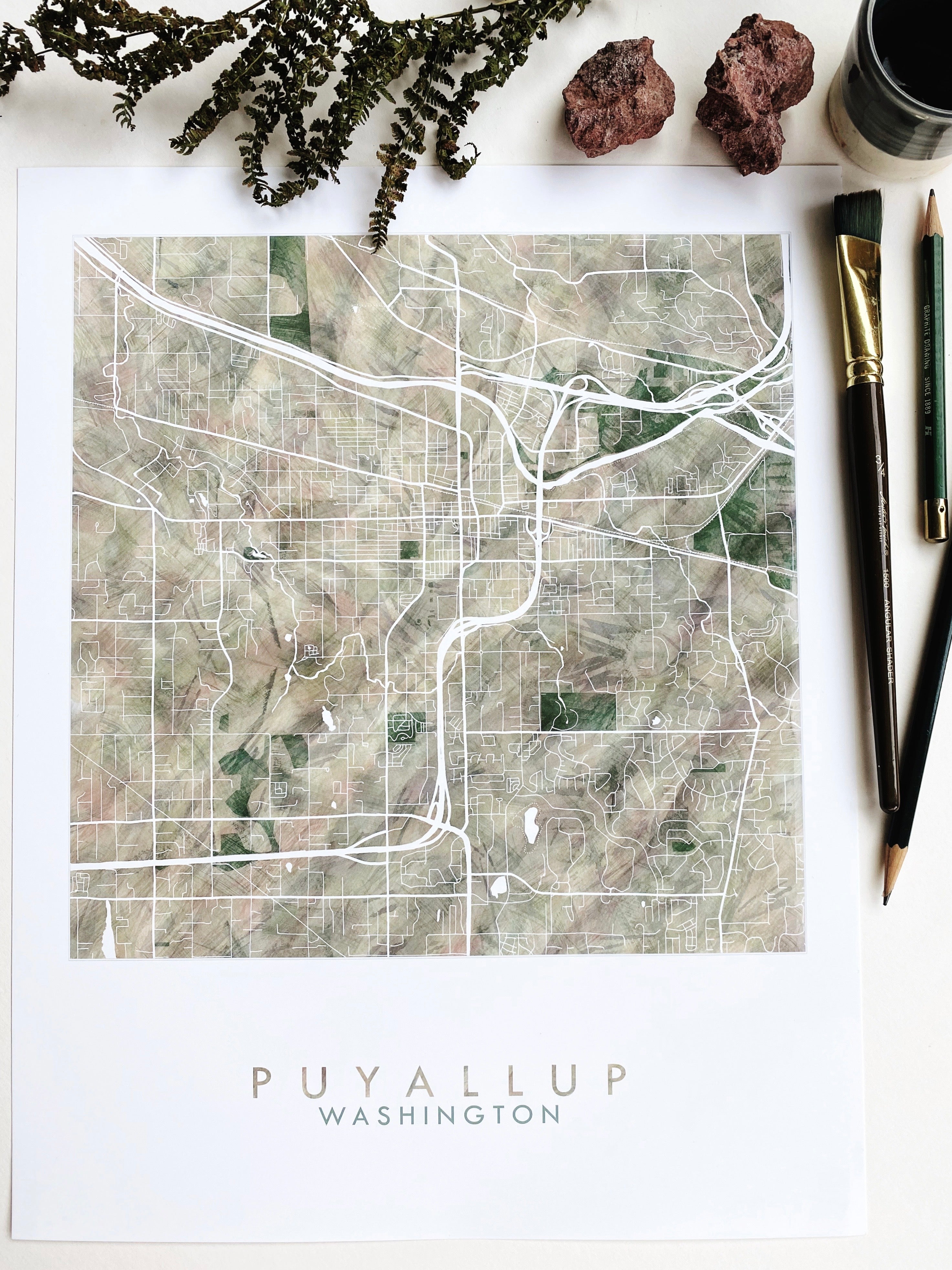 PUYALLUP Washington Watercolor Map: PRINT