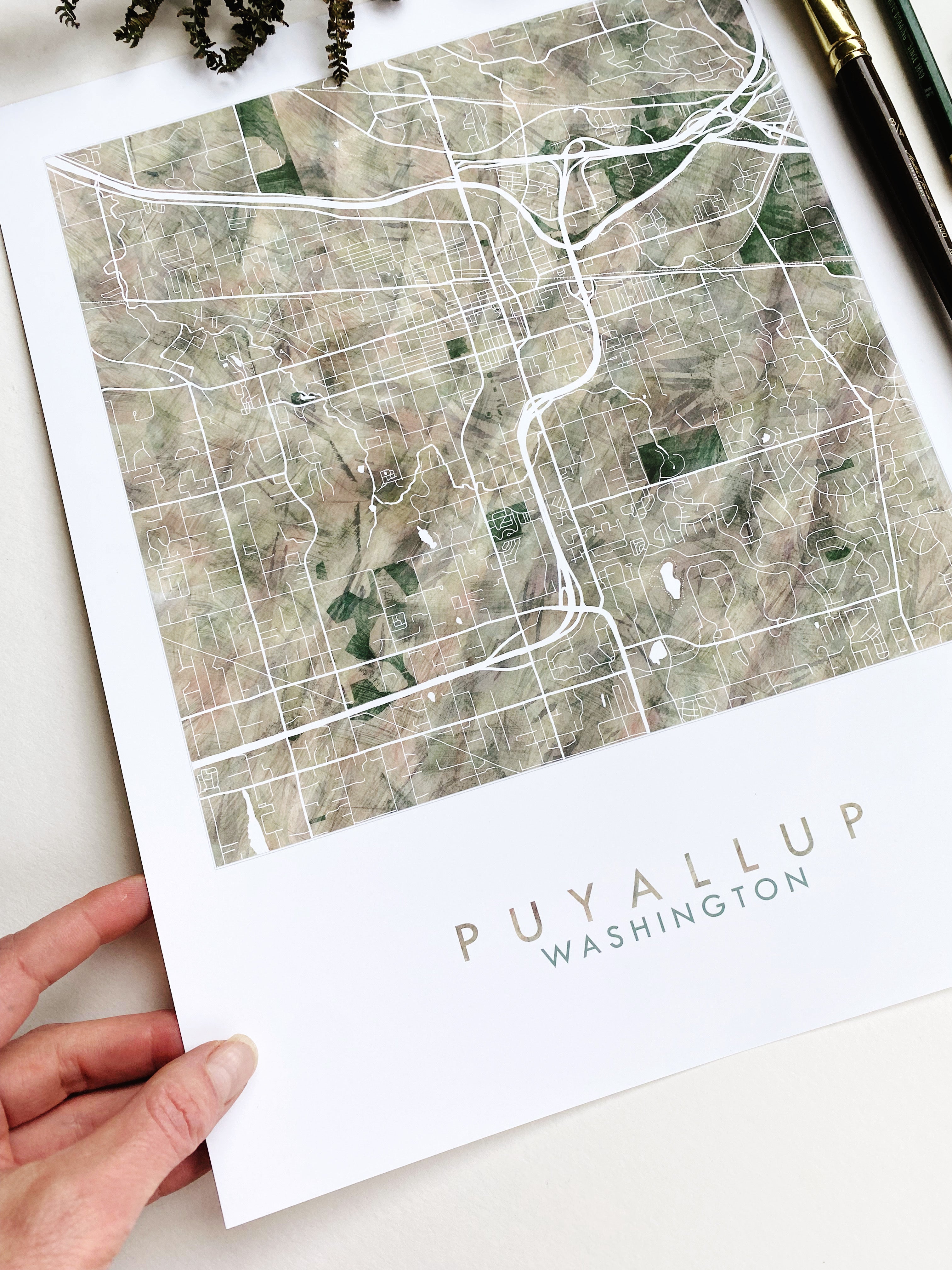 PUYALLUP Washington Watercolor Map: PRINT