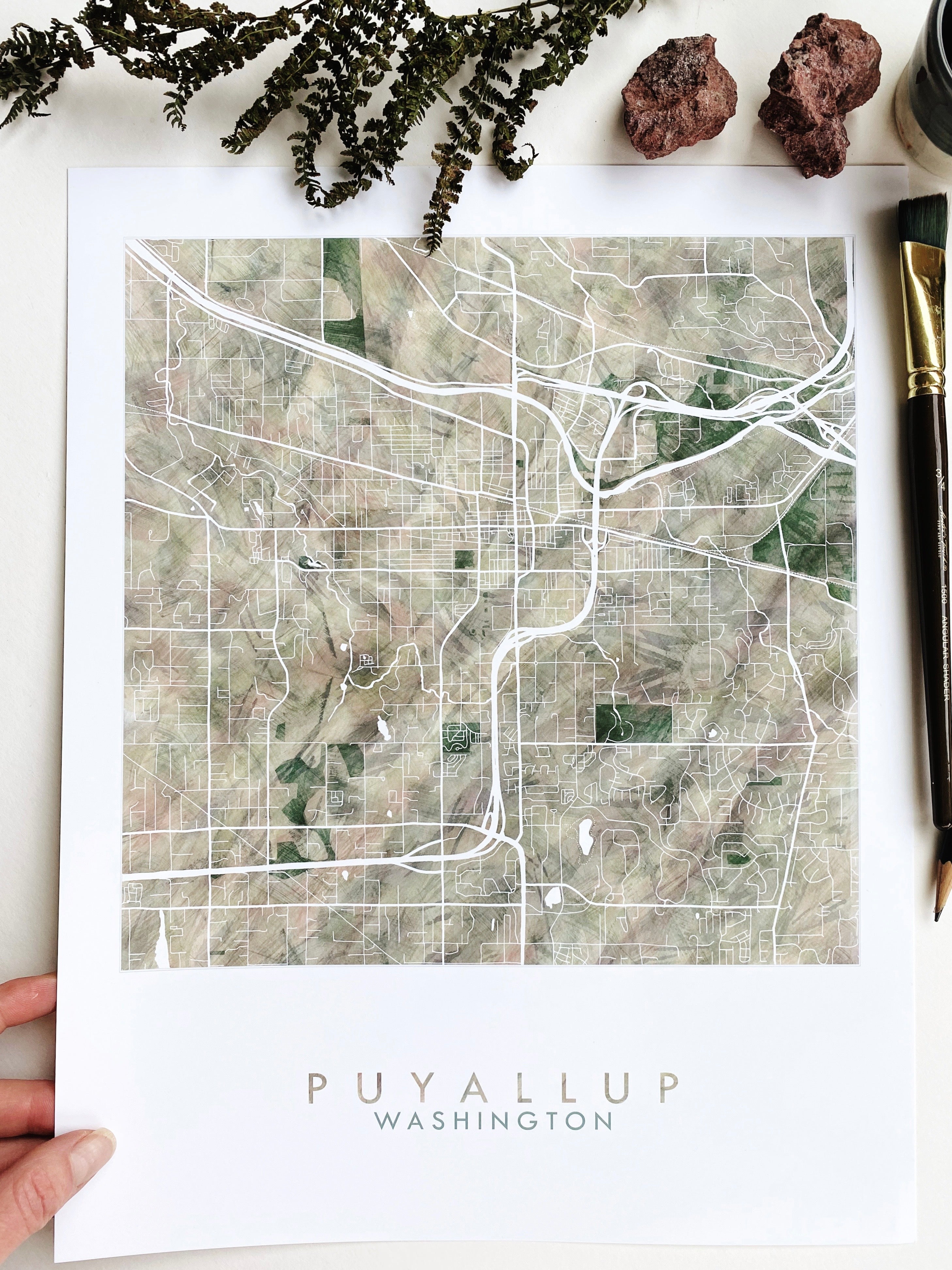 PUYALLUP Washington Watercolor Map: PRINT