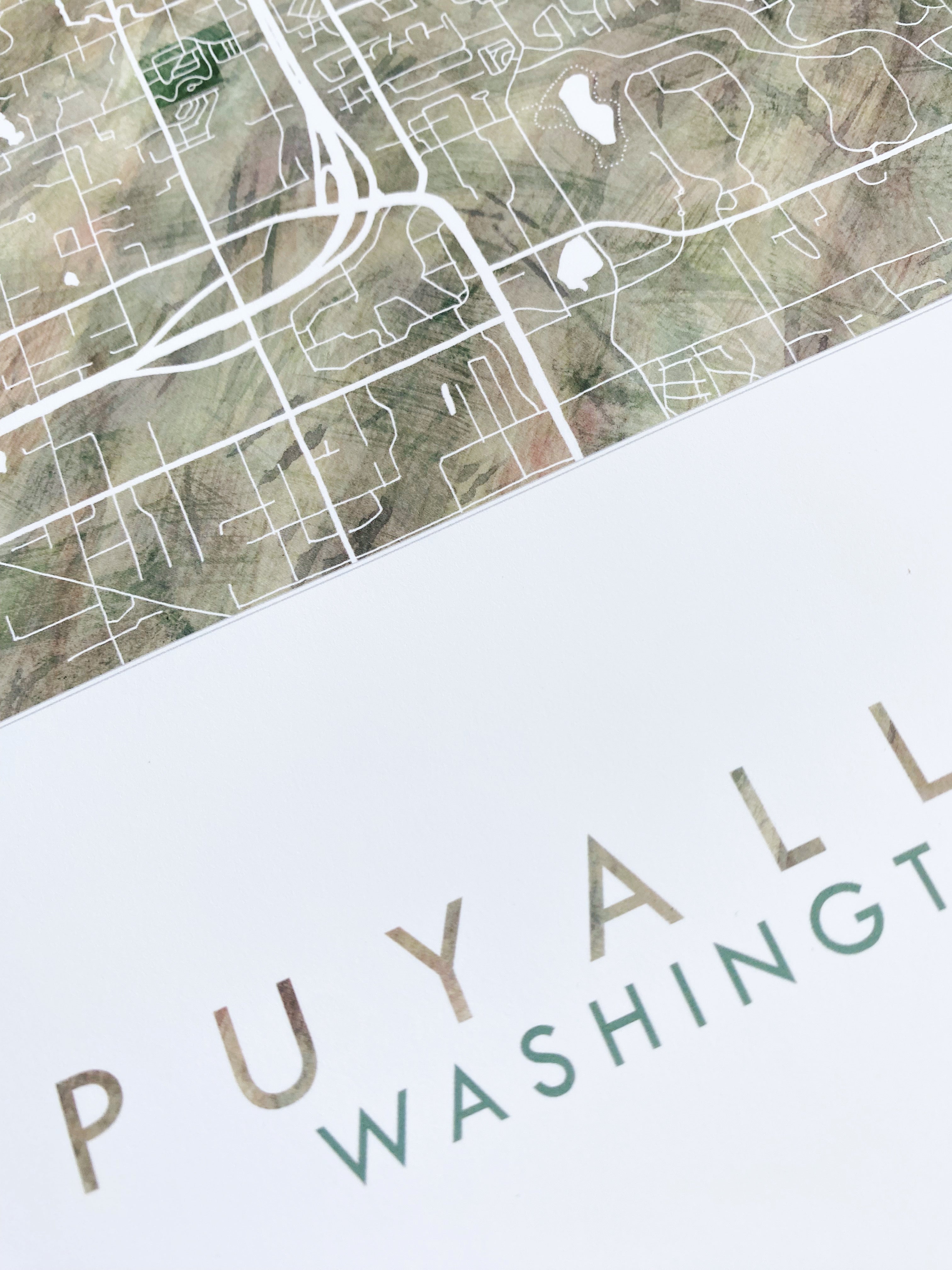 PUYALLUP Washington Watercolor Map: PRINT