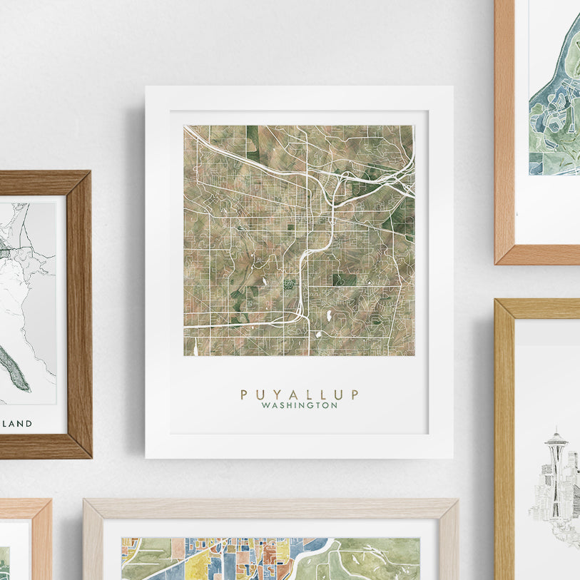 PUYALLUP Washington Watercolor Map: PRINT