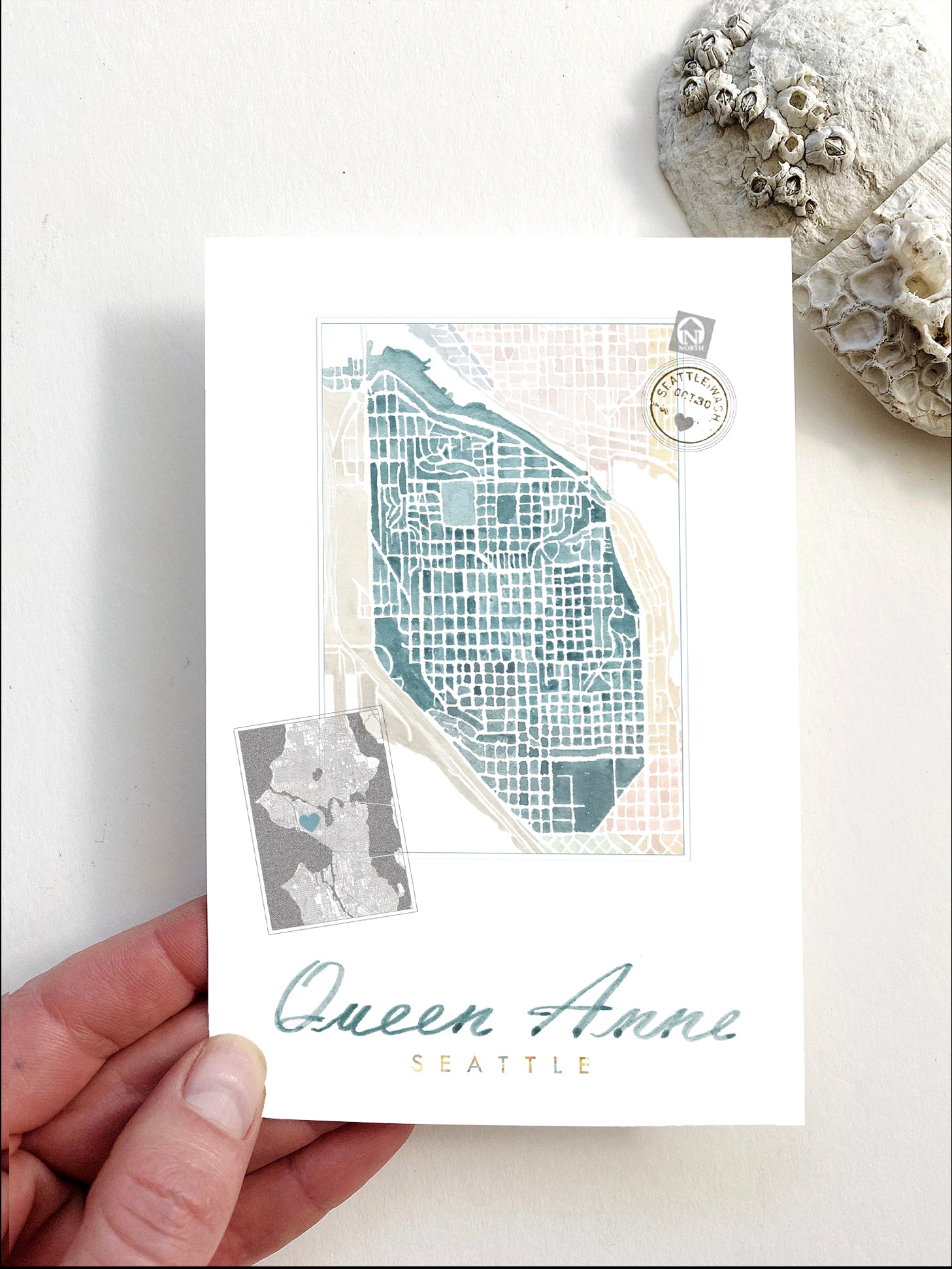 QUEEN ANNE Seattle Neighborhood Map Postcard