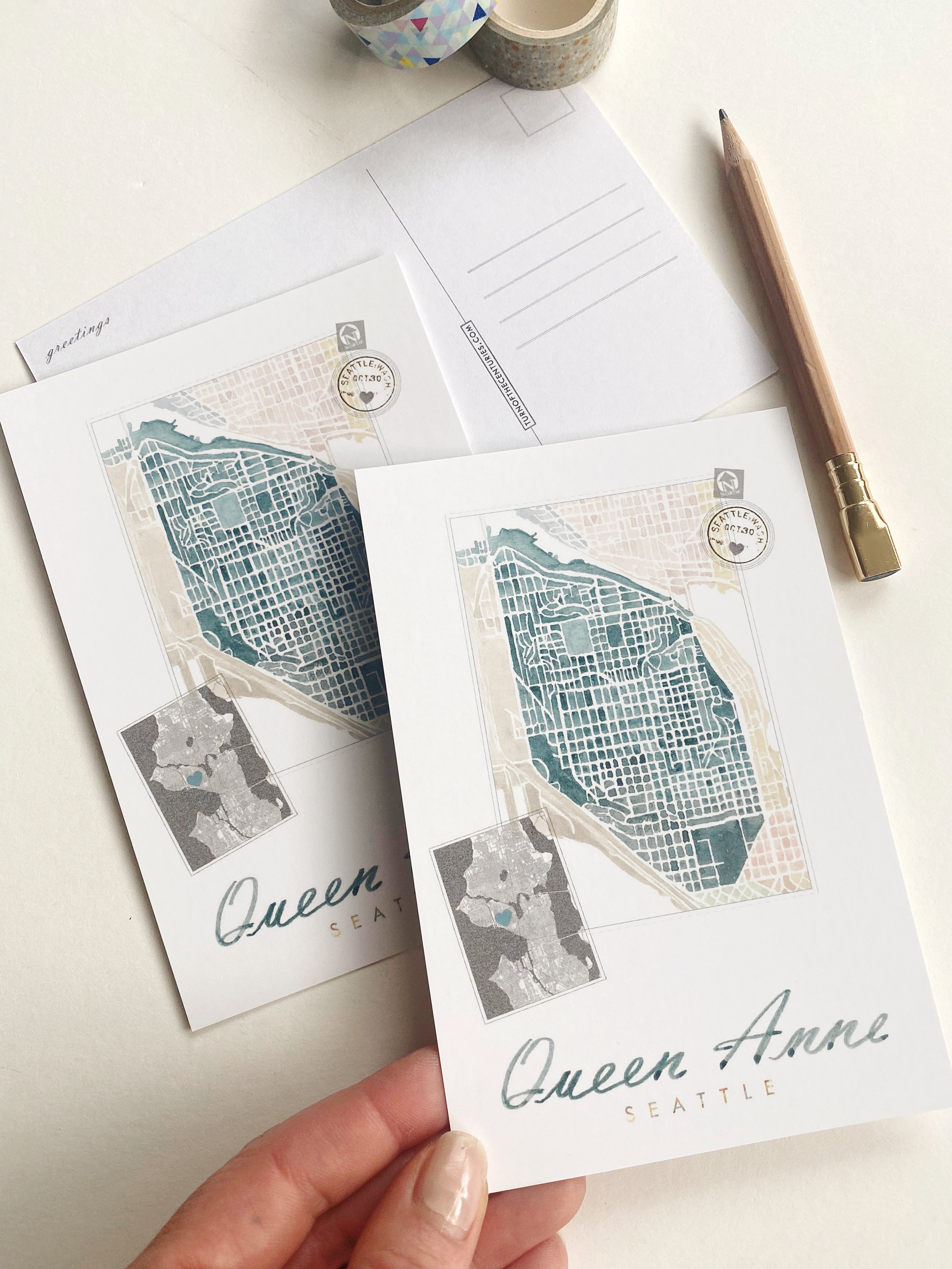 QUEEN ANNE Seattle Neighborhood Map Postcard